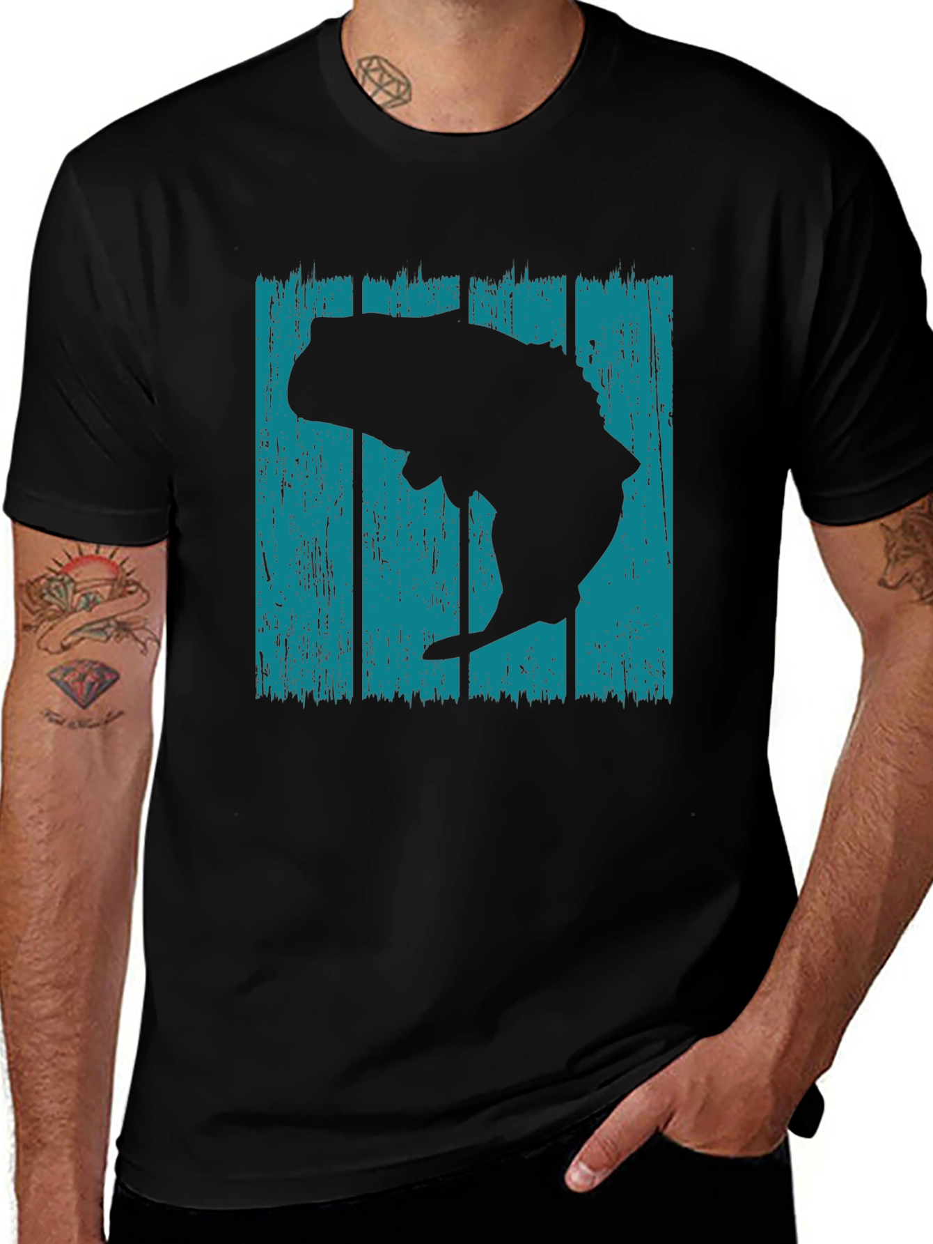 Retro Bass Fish Graphic T-Shirt - Black