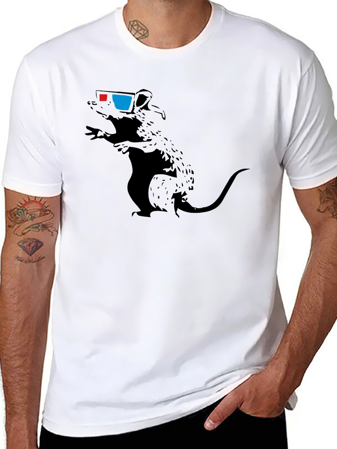 Rat with 3D Glasses Graphic Tee - Black