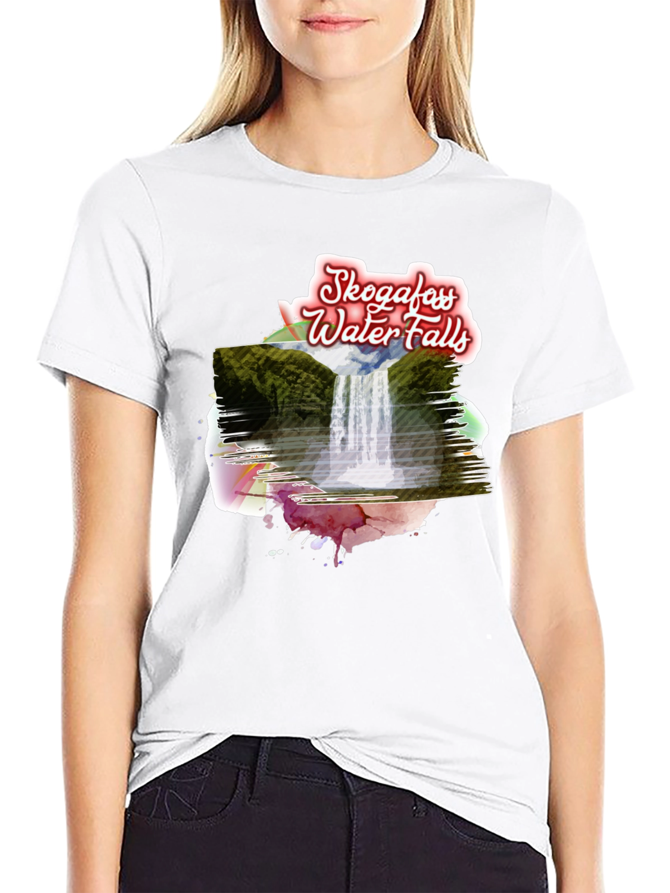 Skogafoss Waterfalls T-Shirt - Scenic Black Tee