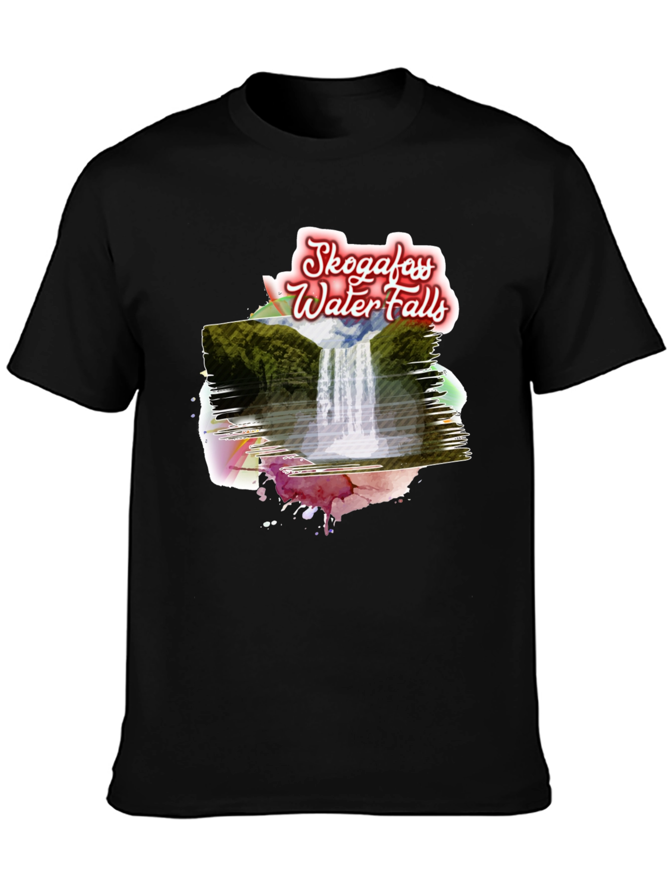 Skogafoss Waterfalls T-Shirt - Scenic Black Tee