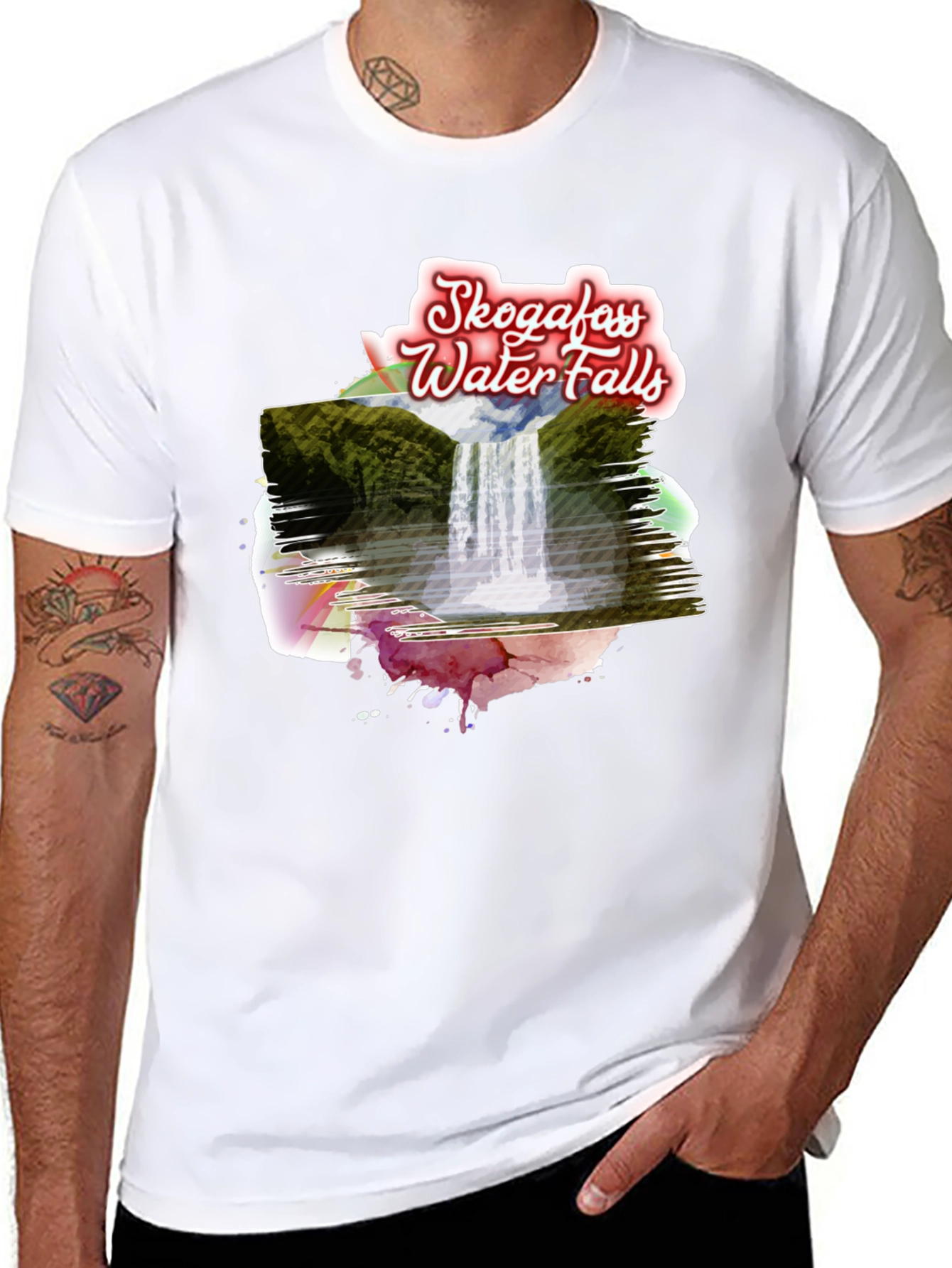 Skogafoss Waterfalls T-Shirt - Scenic Black Tee
