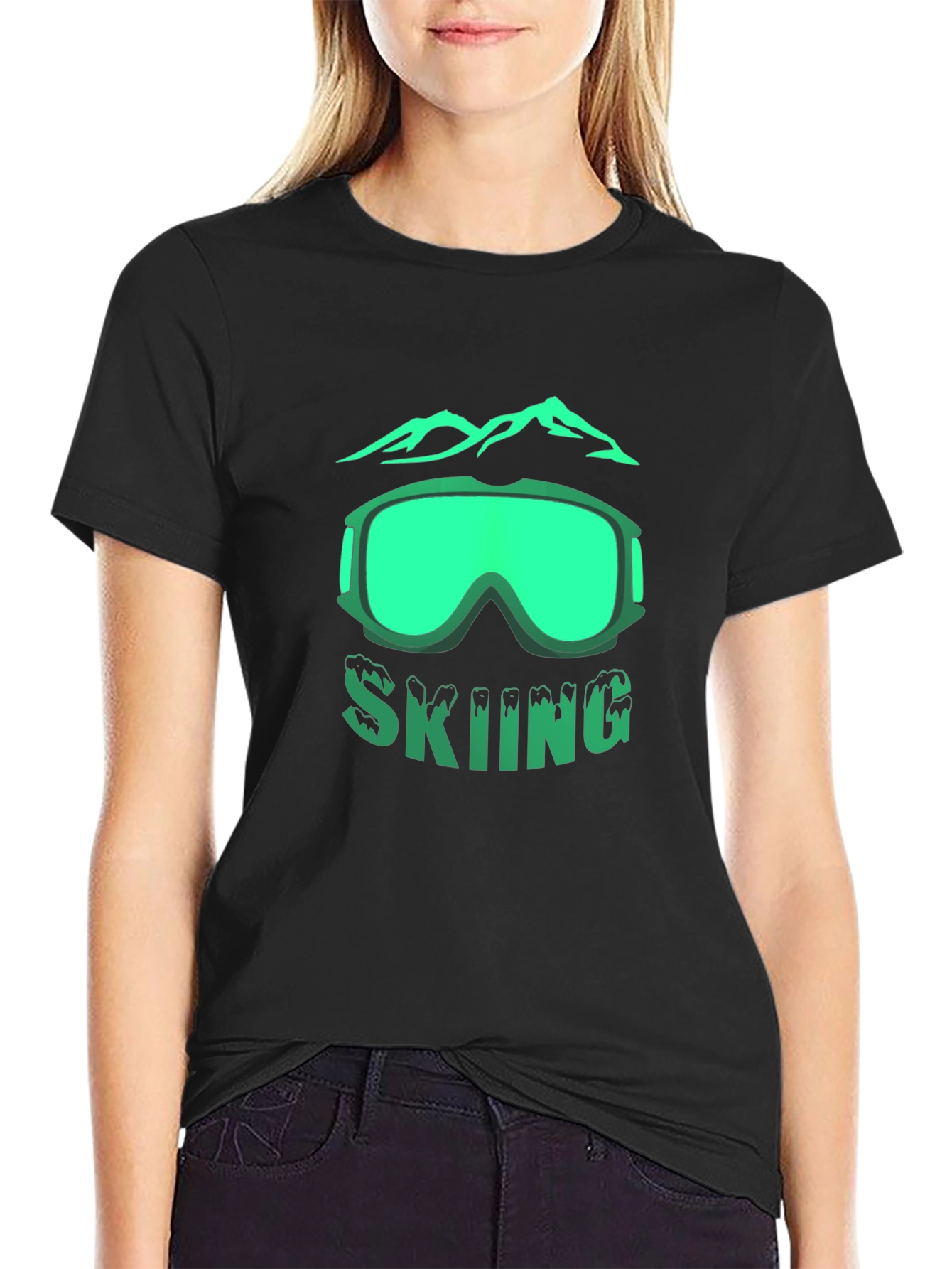 Skiing Graphic T-Shirt - Mountain & Goggles Design