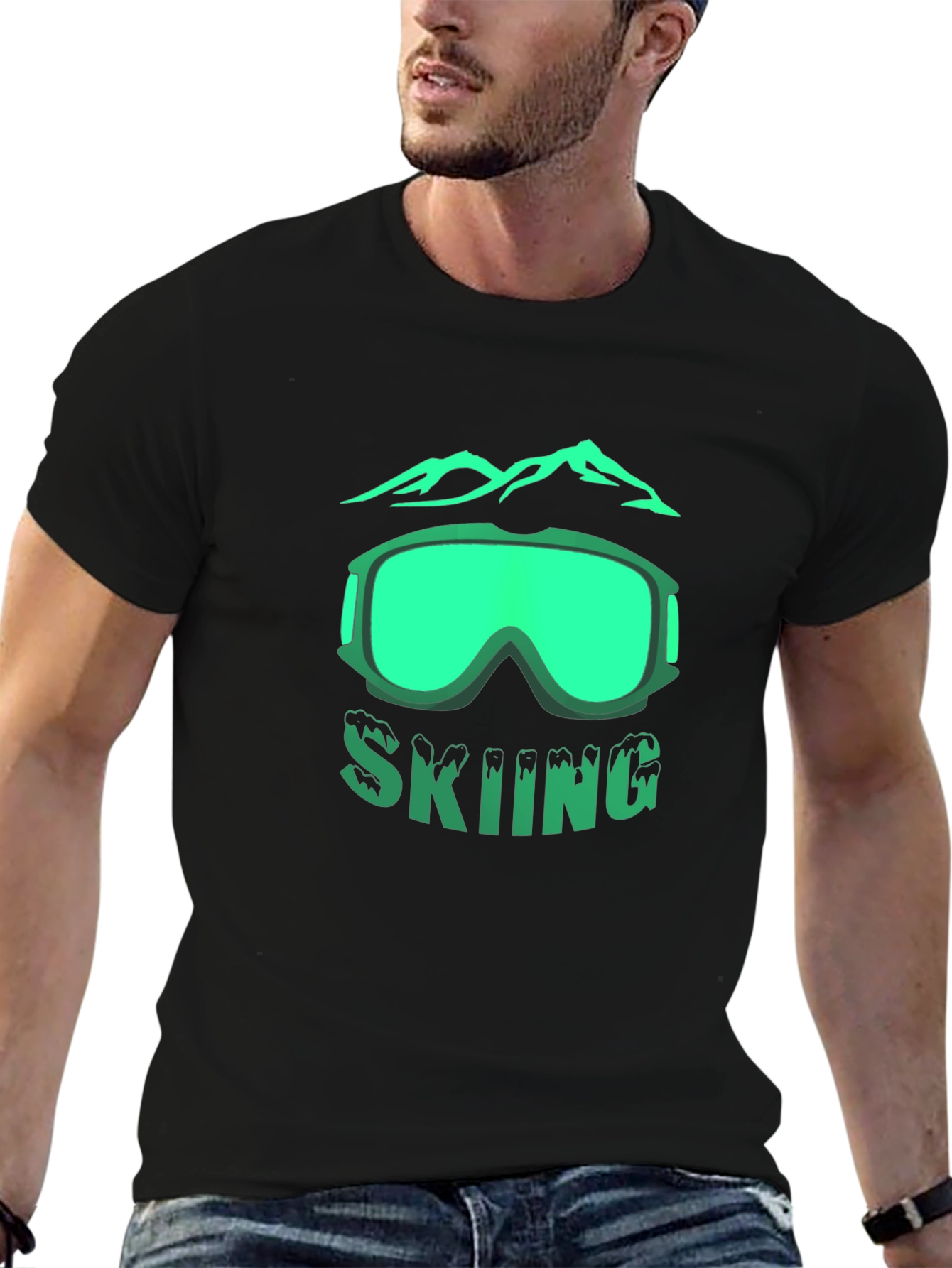 Skiing Graphic T-Shirt - Mountain & Goggles Design