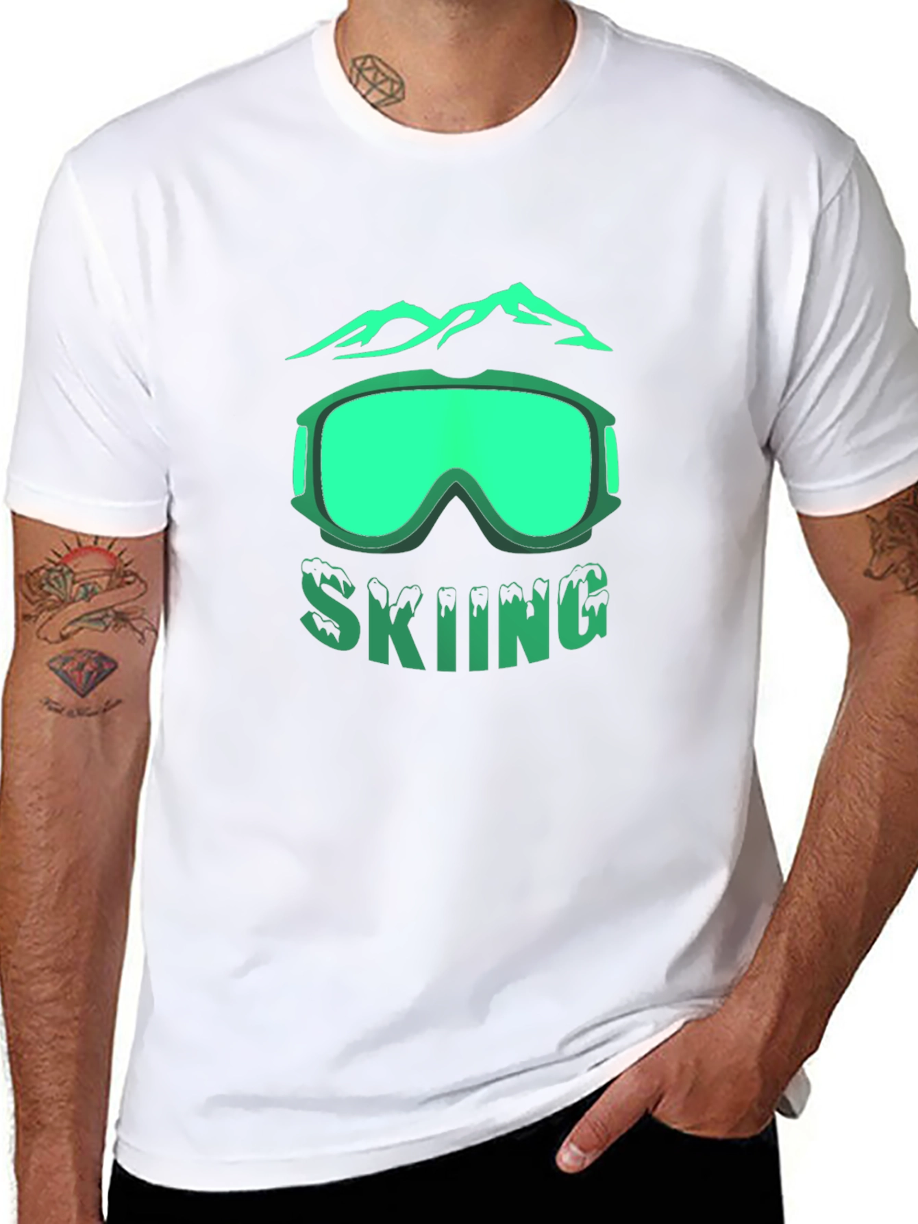 Skiing Graphic T-Shirt - Mountain & Goggles Design