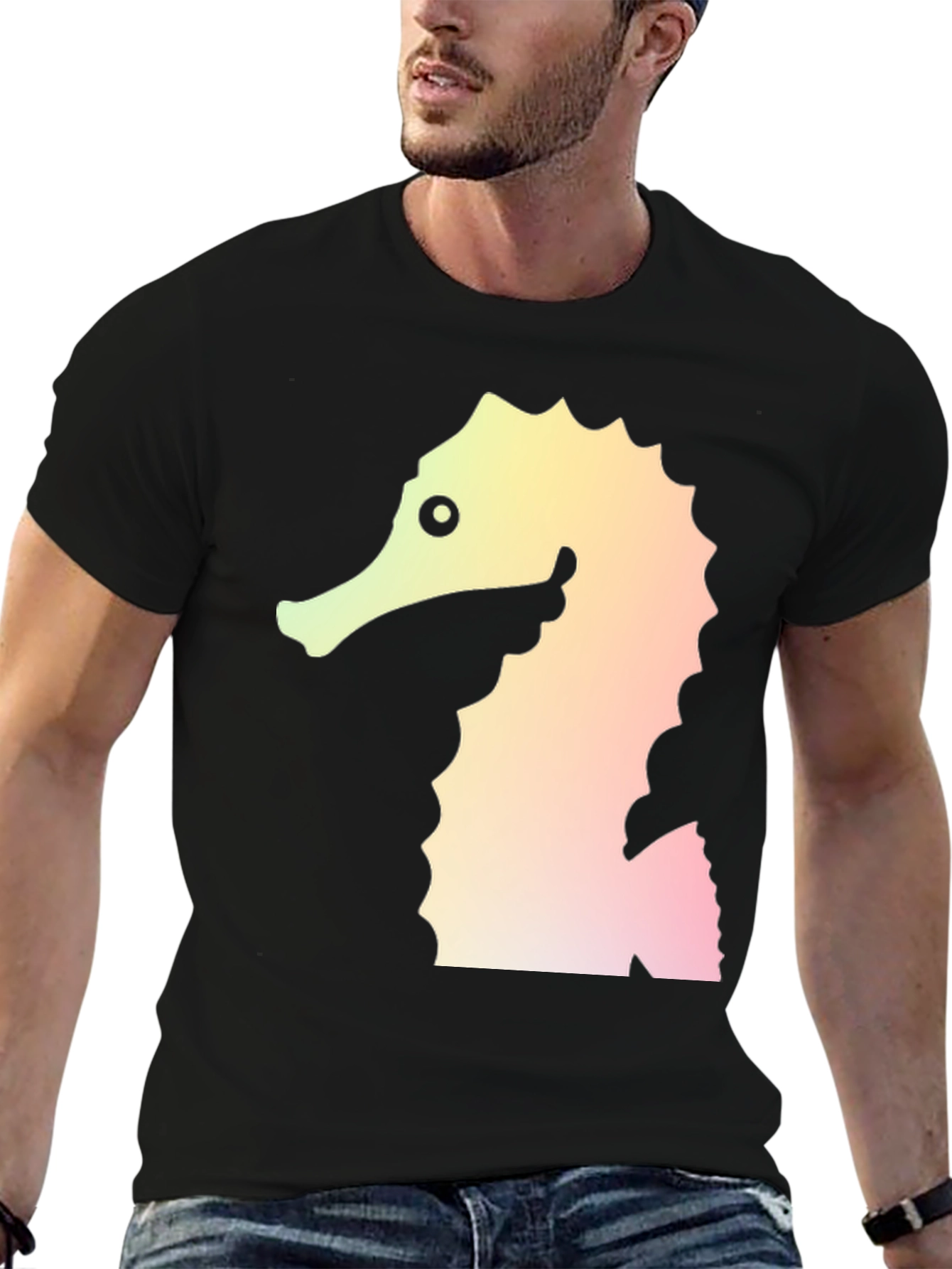 Seahorse Graphic Tee - Black Cotton Blend T-Shirt