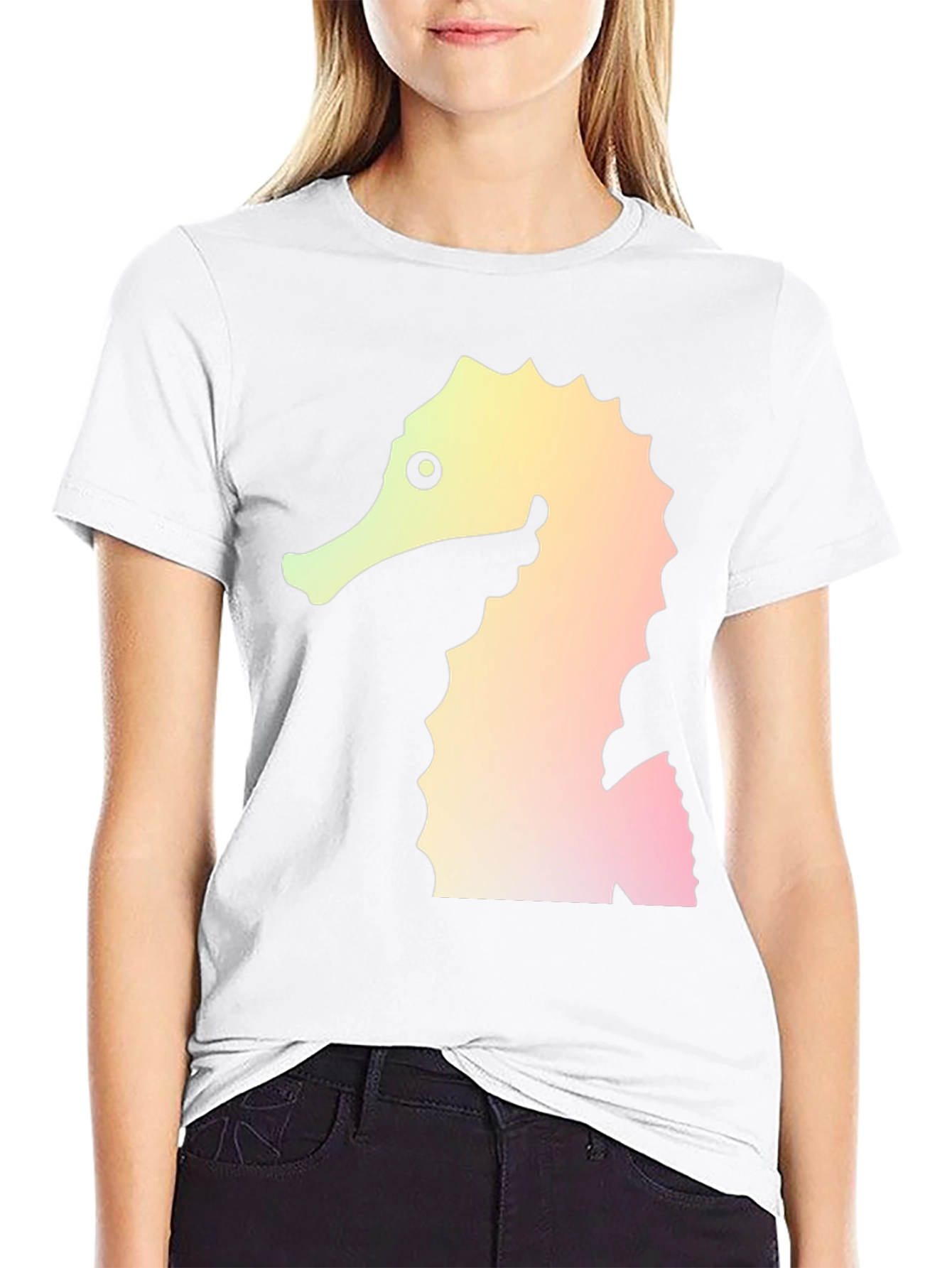 Seahorse Graphic Tee - Black Cotton Blend T-Shirt