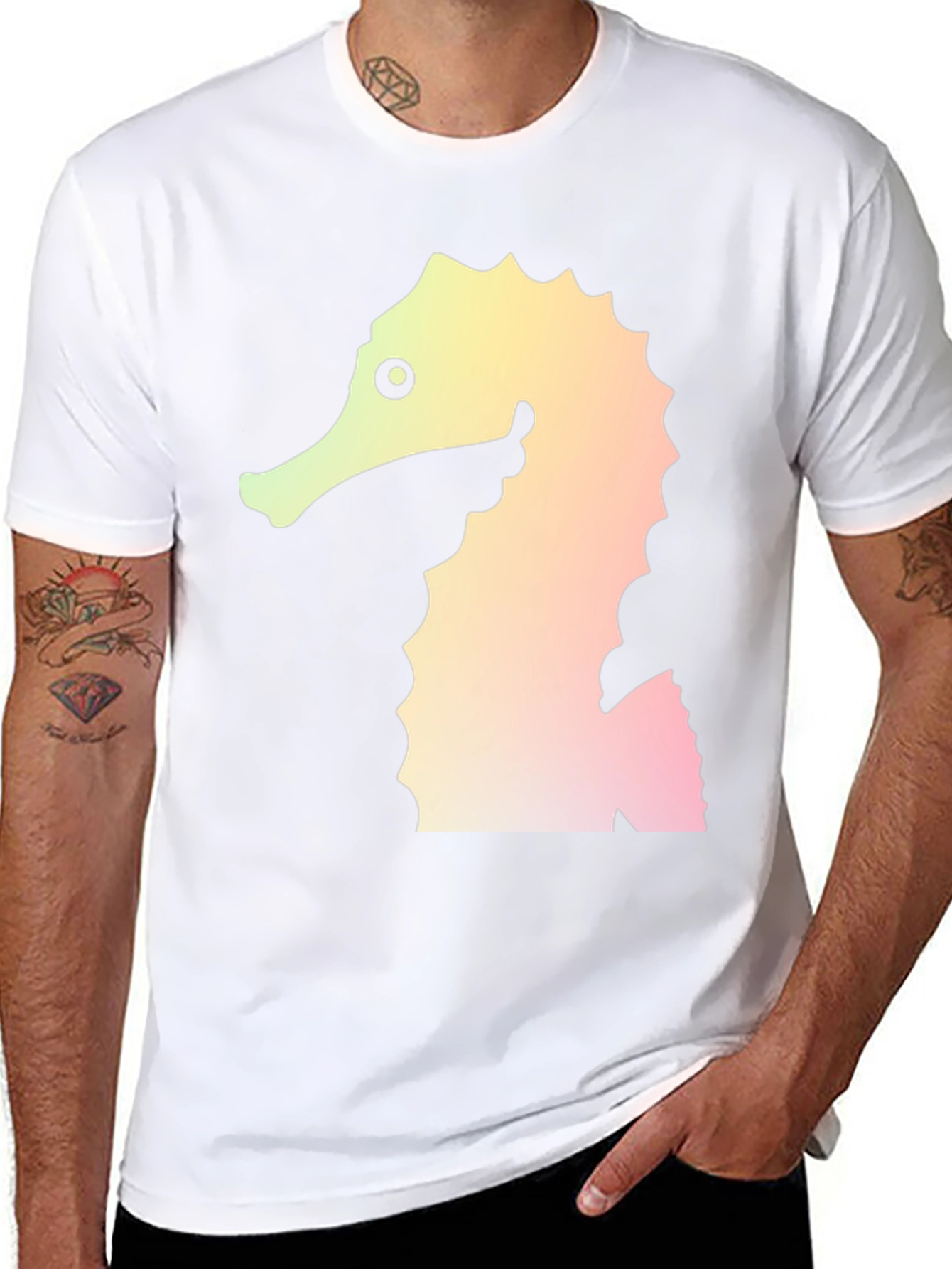 Seahorse Graphic Tee - Black Cotton Blend T-Shirt