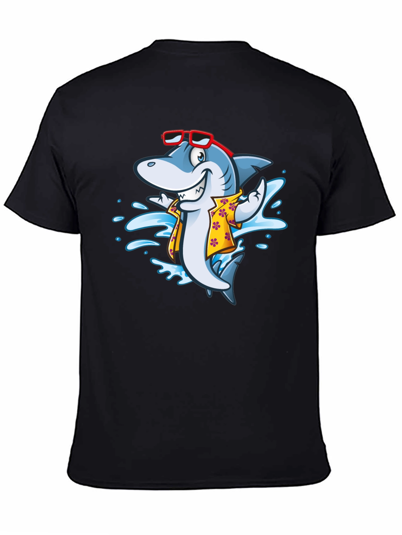 Cool Cartoon Shark Aloha Shirt Black Tee
