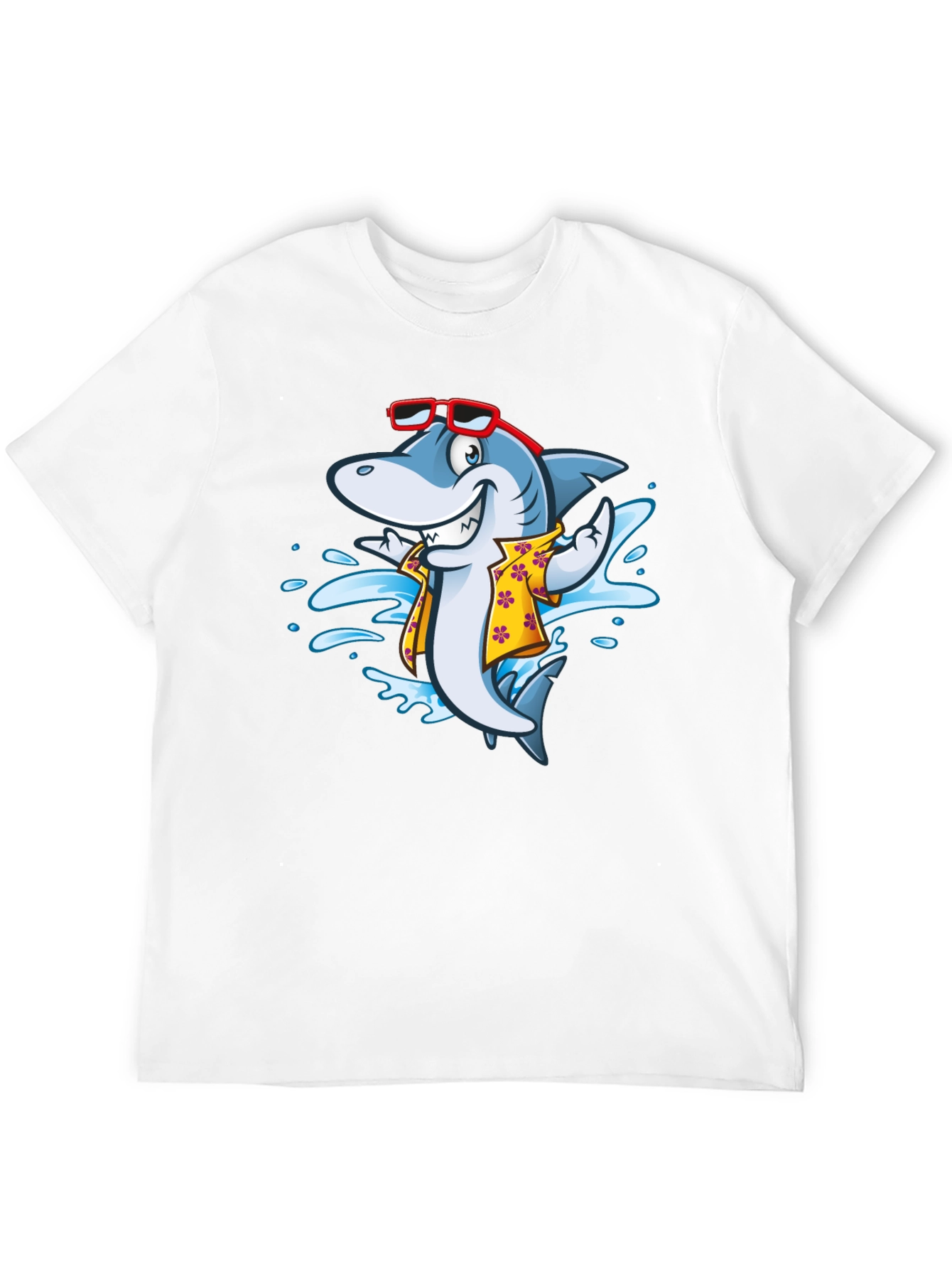 Cool Cartoon Shark Aloha Shirt Black Tee
