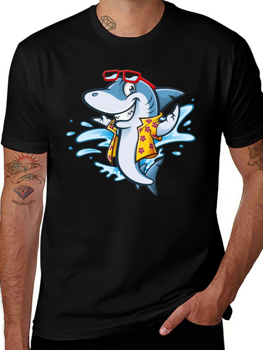 Cool Cartoon Shark Aloha Shirt Black Tee