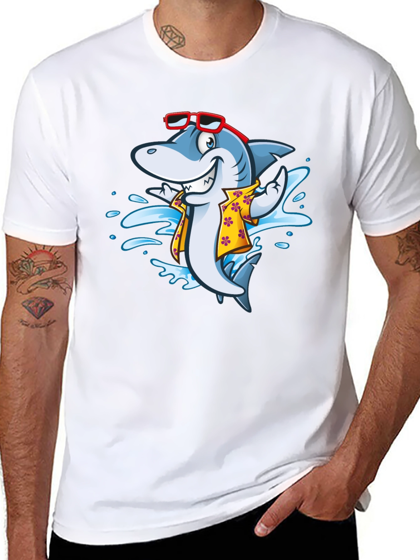 Cool Cartoon Shark Aloha Shirt Black Tee