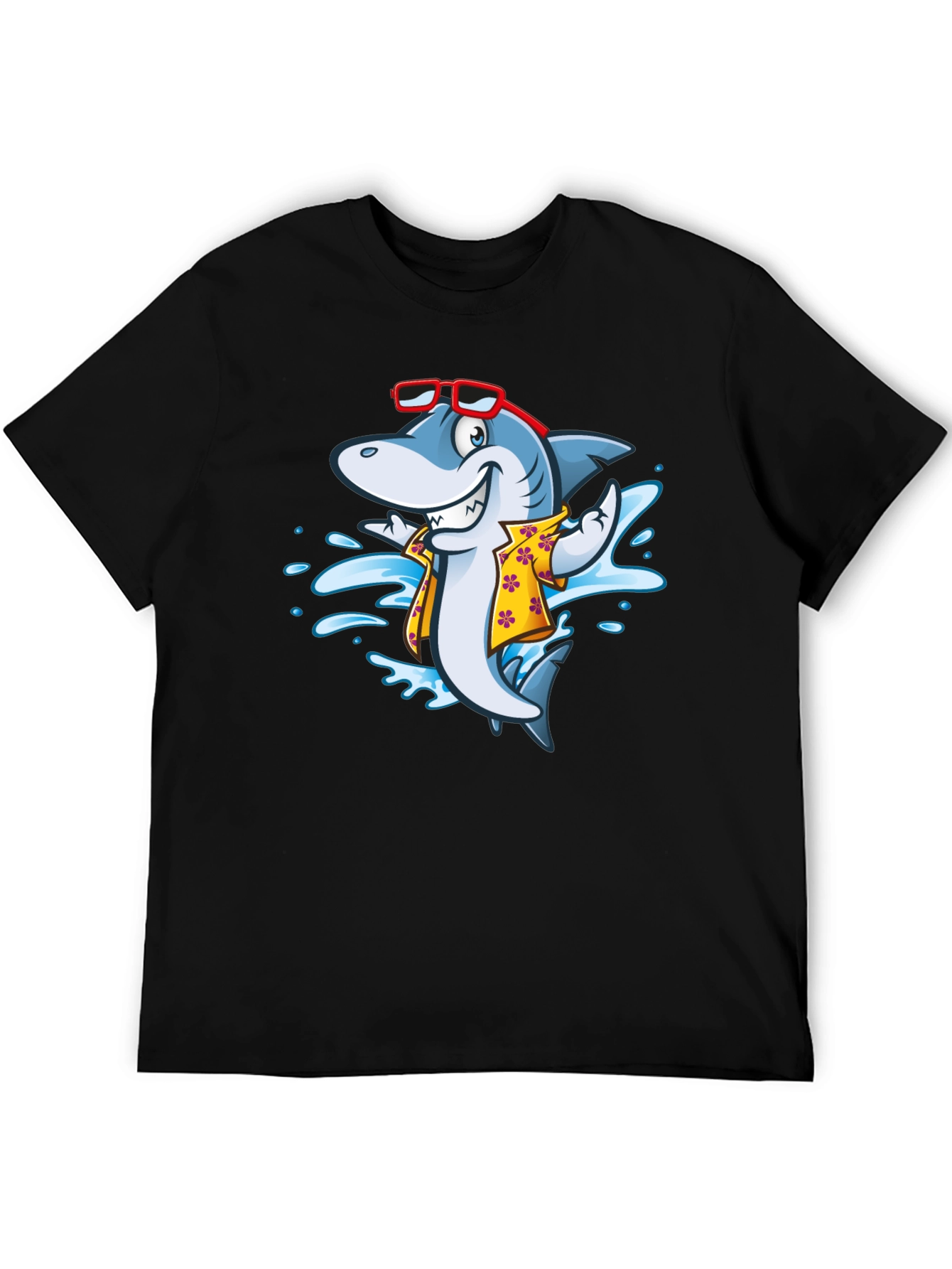 Cool Cartoon Shark Aloha Shirt Black Tee