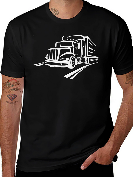 Truck Driver T-Shirt: Black Tee with White Truck Graphic