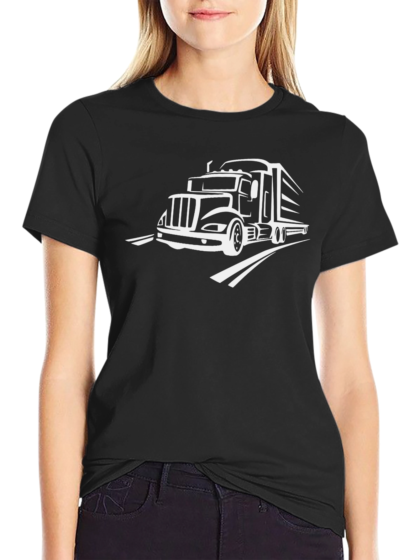 Truck Driver T-Shirt: Black Tee with White Truck Graphic
