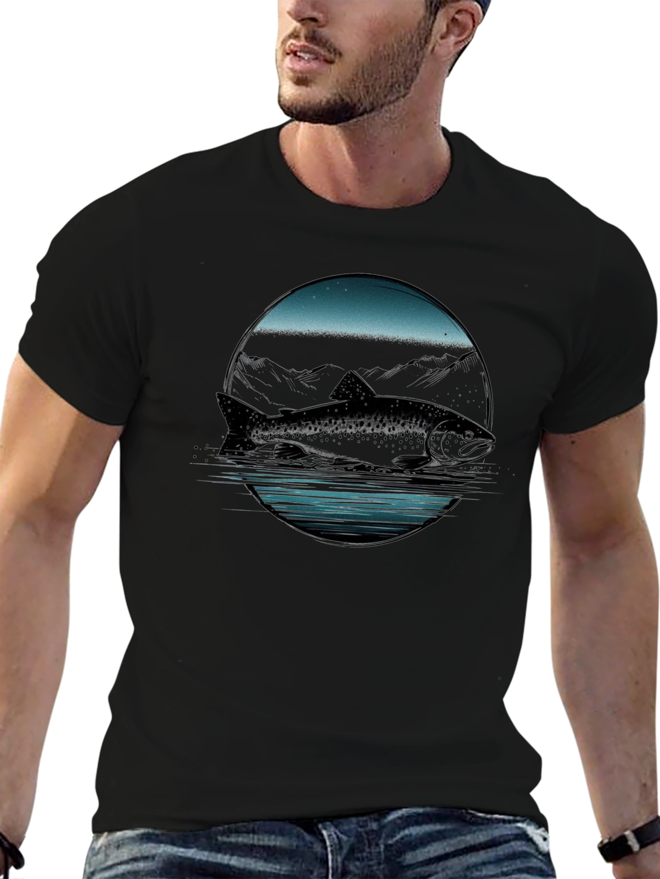 Muskie Fish Graphic Tee - Black Cotton T-Shirt