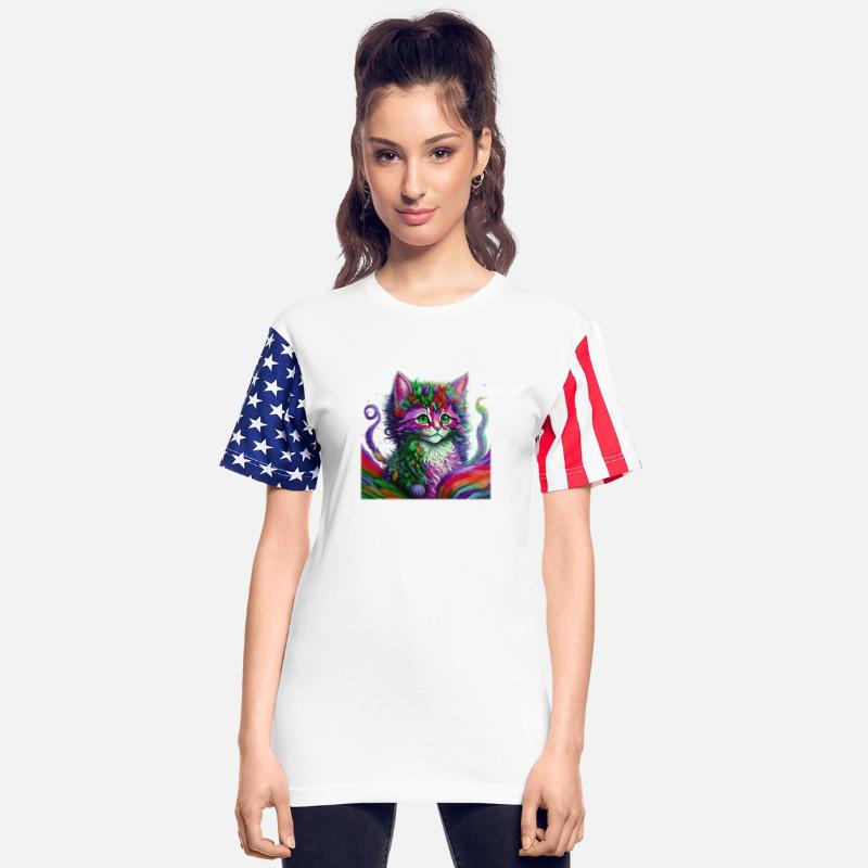 Rainbow Watercolor Kitten Green Eyes Version