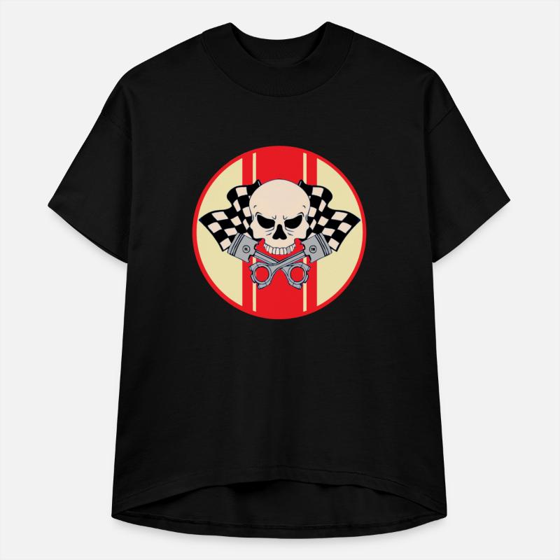 Red racing stripe pirate skull and pistons