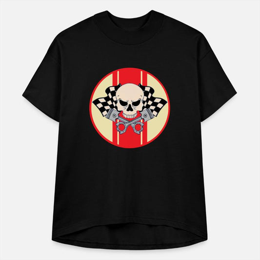 Red racing stripe pirate skull and pistons