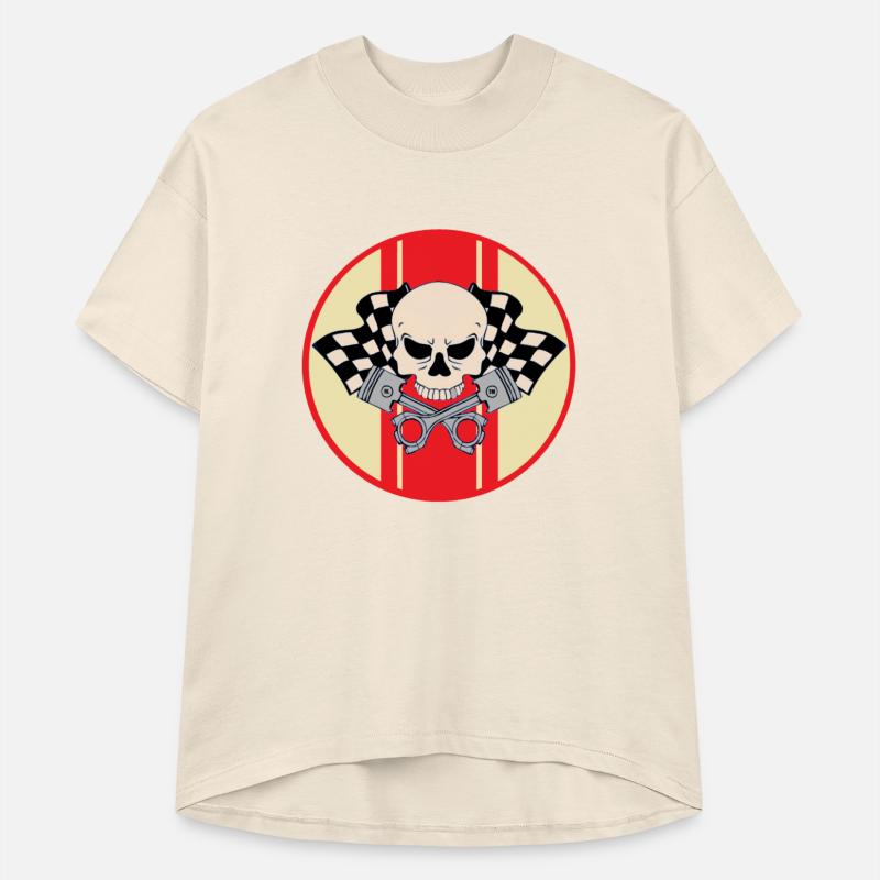 Red racing stripe pirate skull and pistons