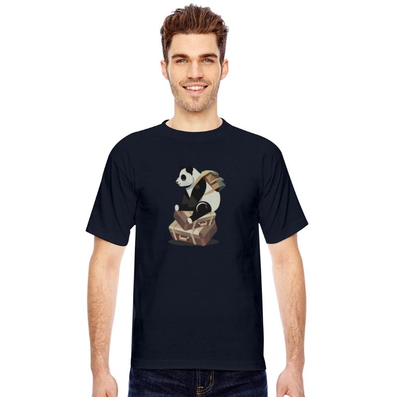 relaxed panda sits on packed suitcases