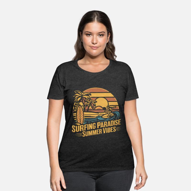 Retro board Surfing Great Wave Summer Paradise