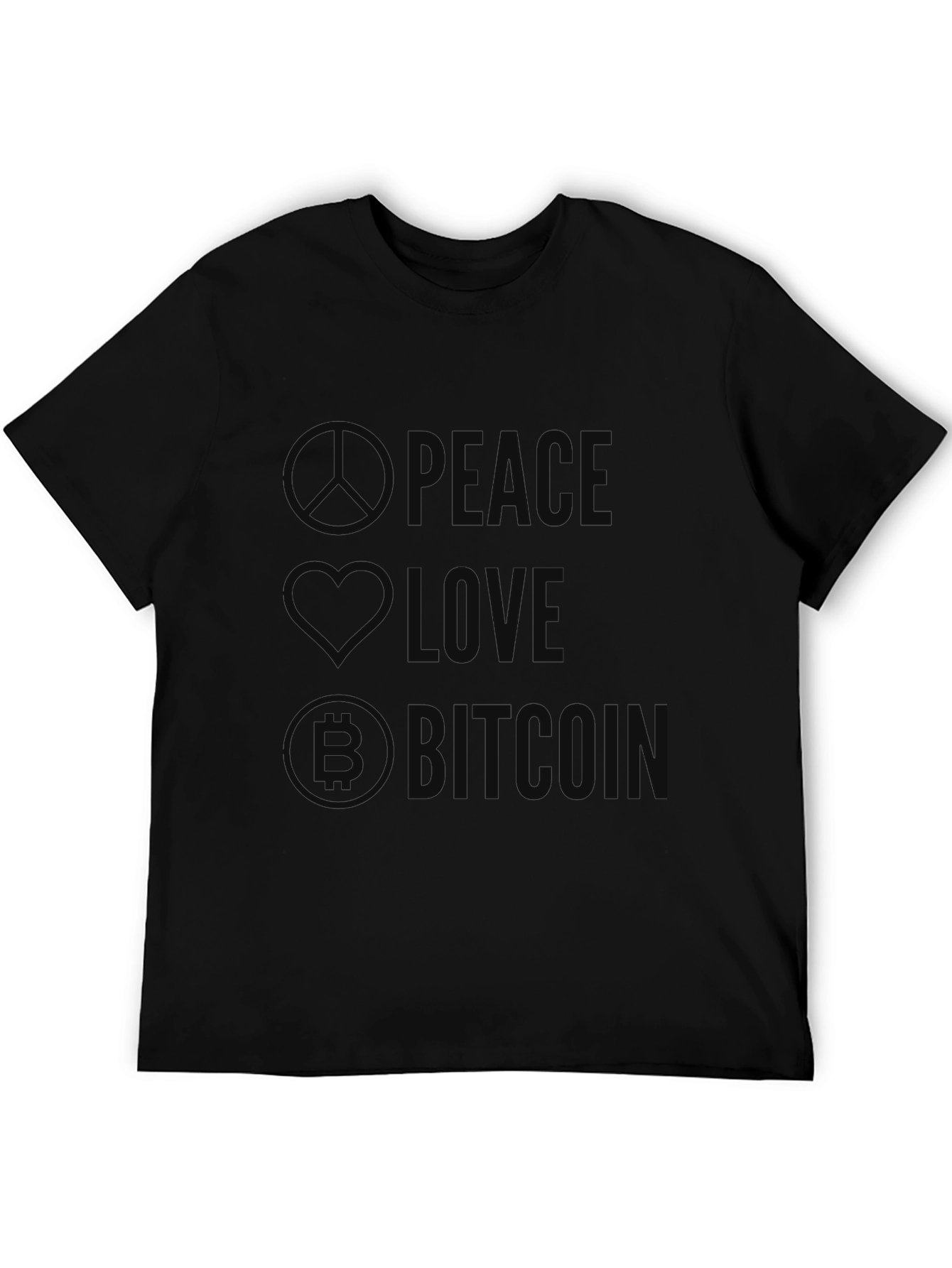 Peace Love Bitcoin Black Graphic T-Shirt