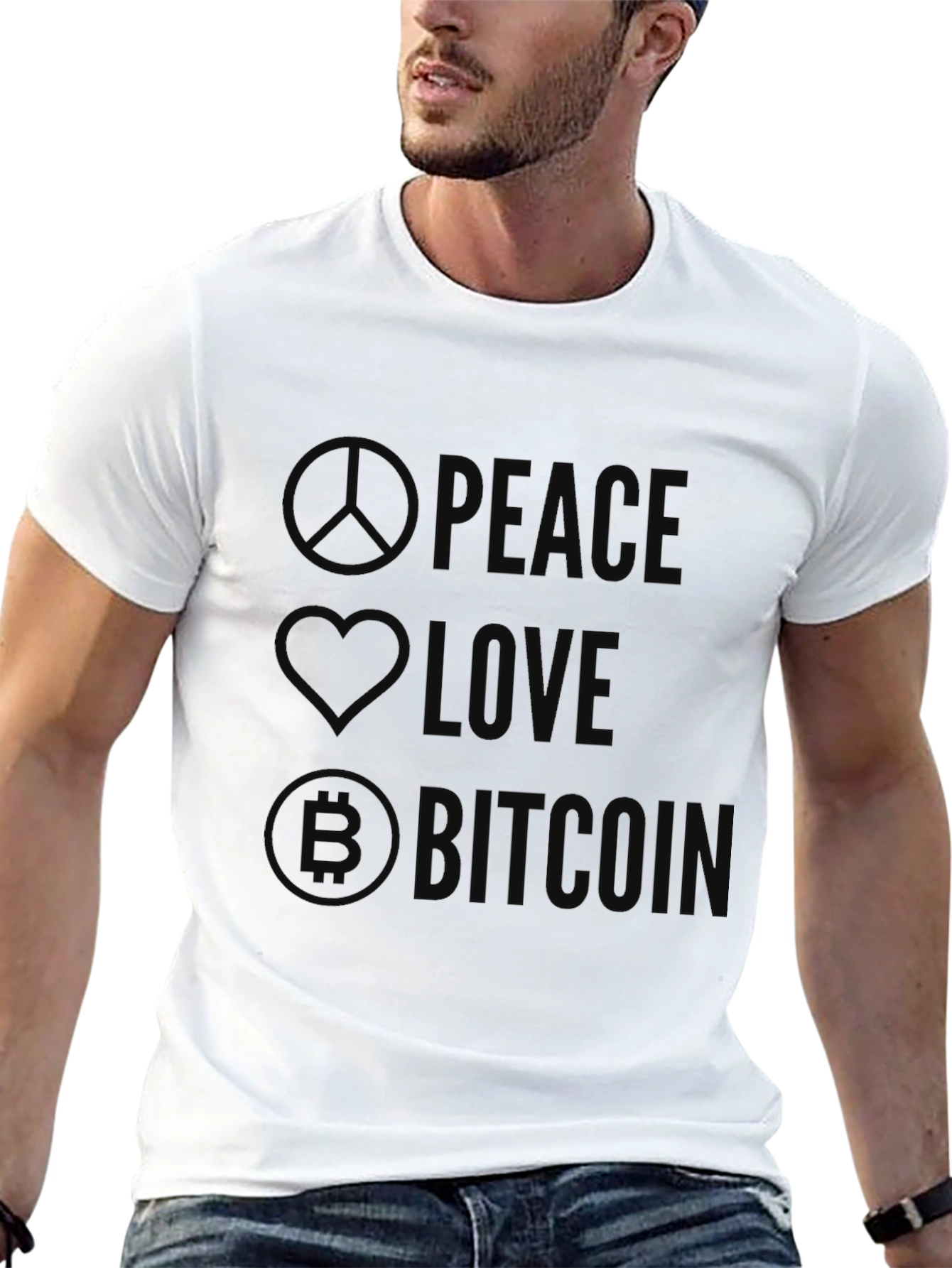 Peace Love Bitcoin Black Graphic T-Shirt