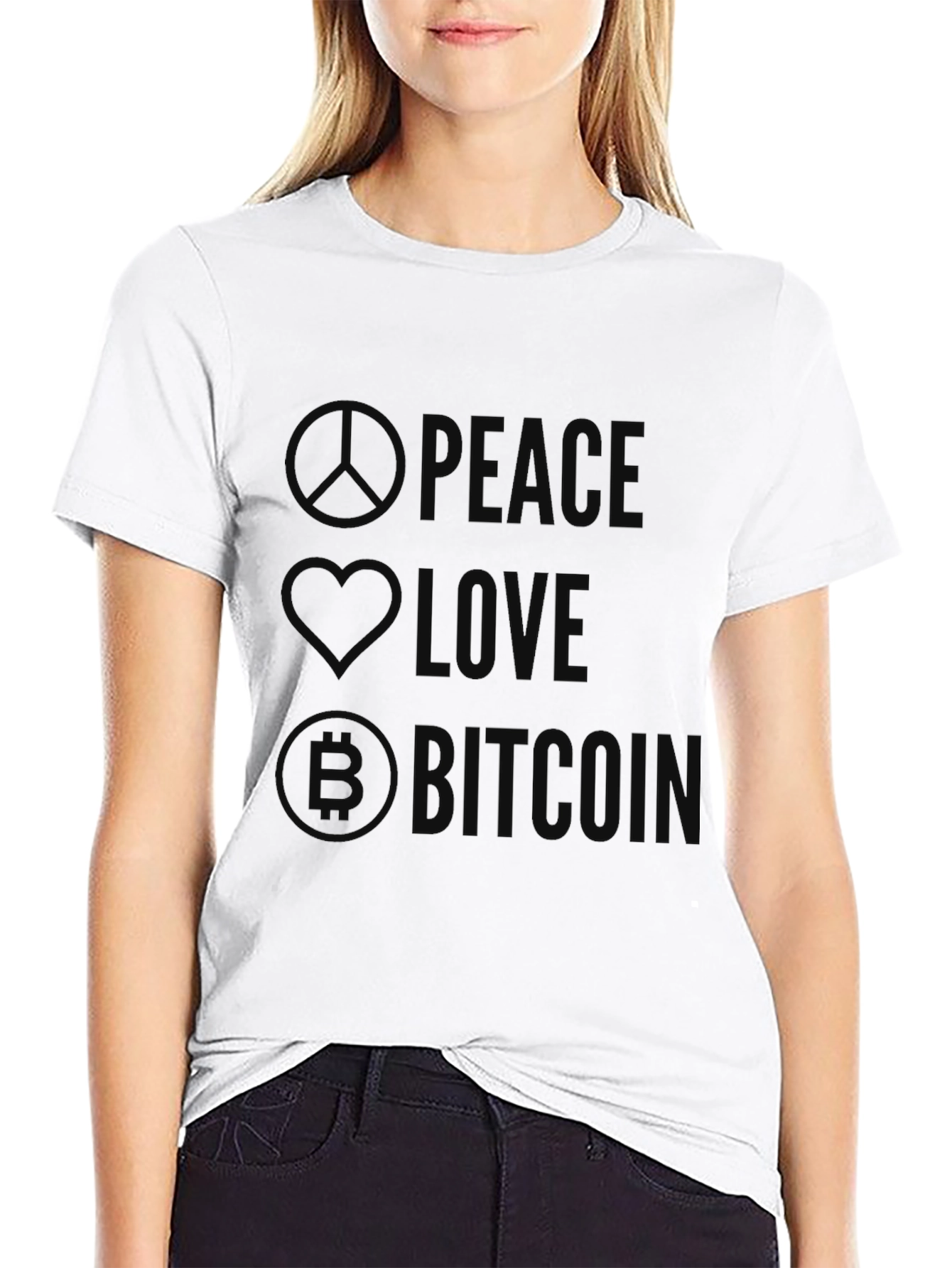 Peace Love Bitcoin Black Graphic T-Shirt