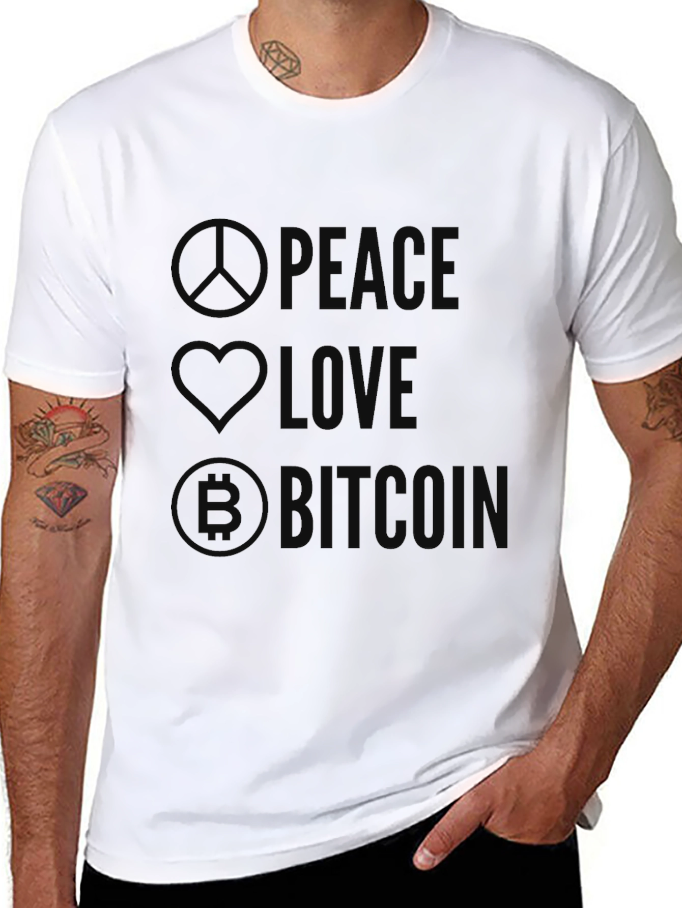 Peace Love Bitcoin Black Graphic T-Shirt