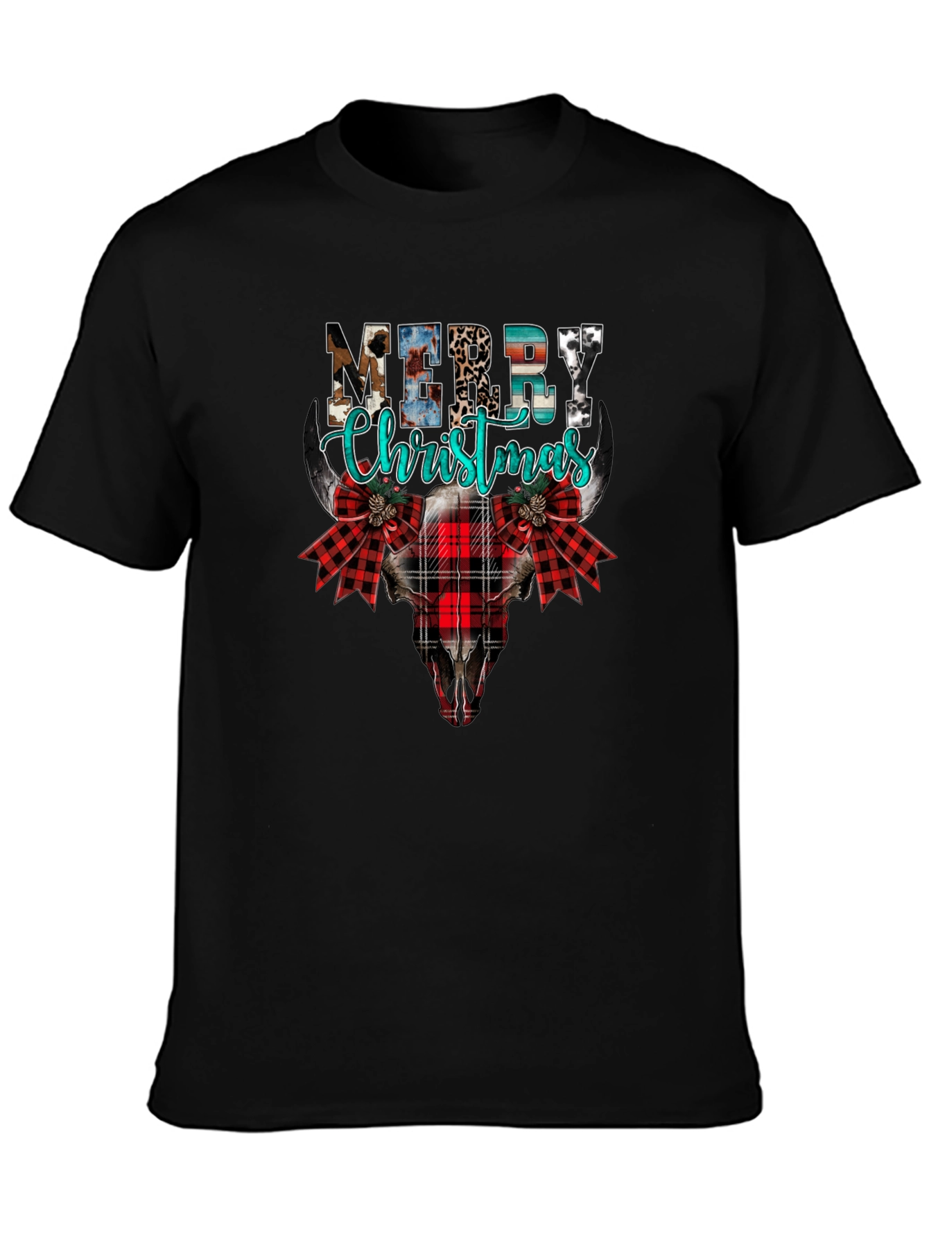 Merry Christmas Western Style Bull Skull Tee
