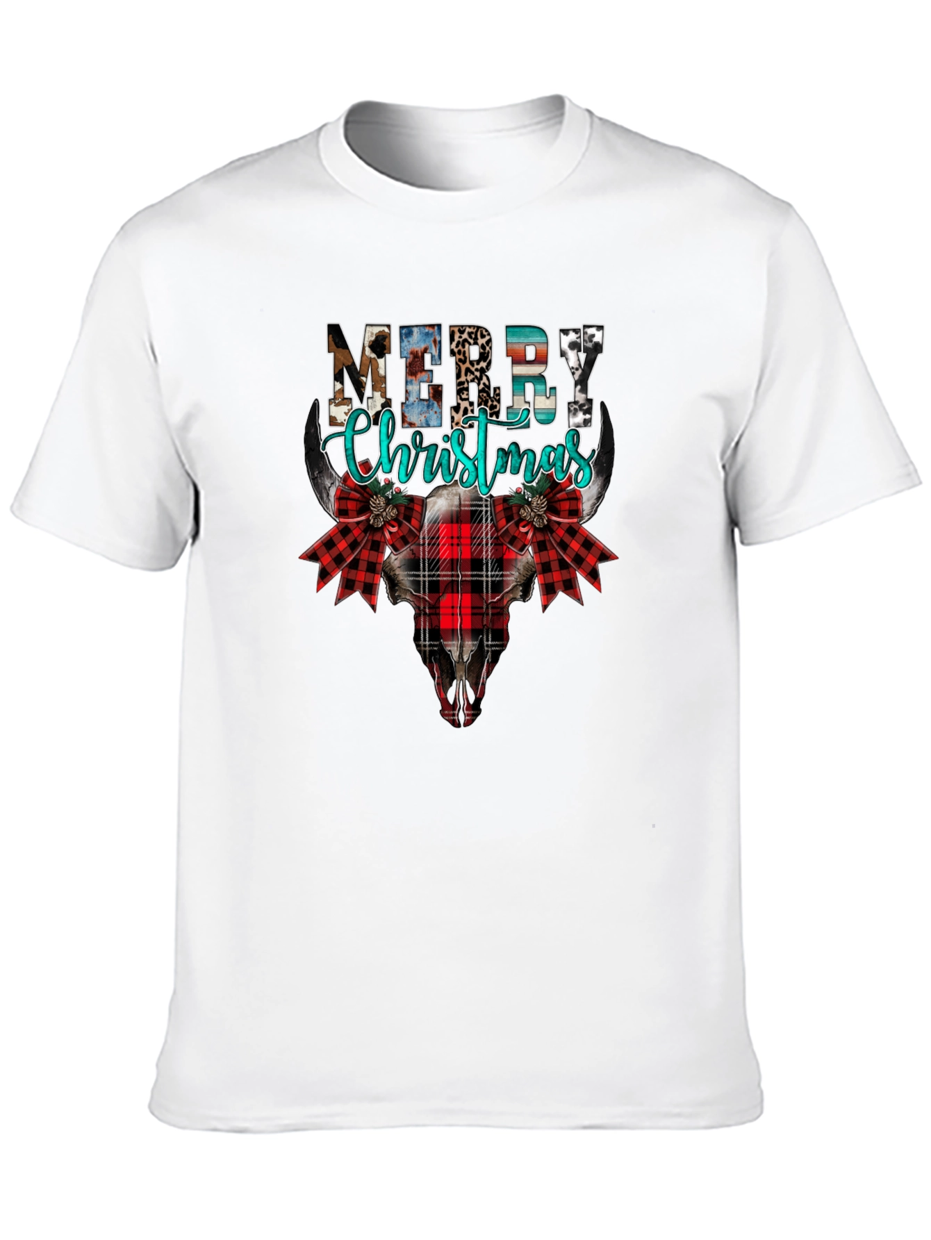 Merry Christmas Western Style Bull Skull Tee