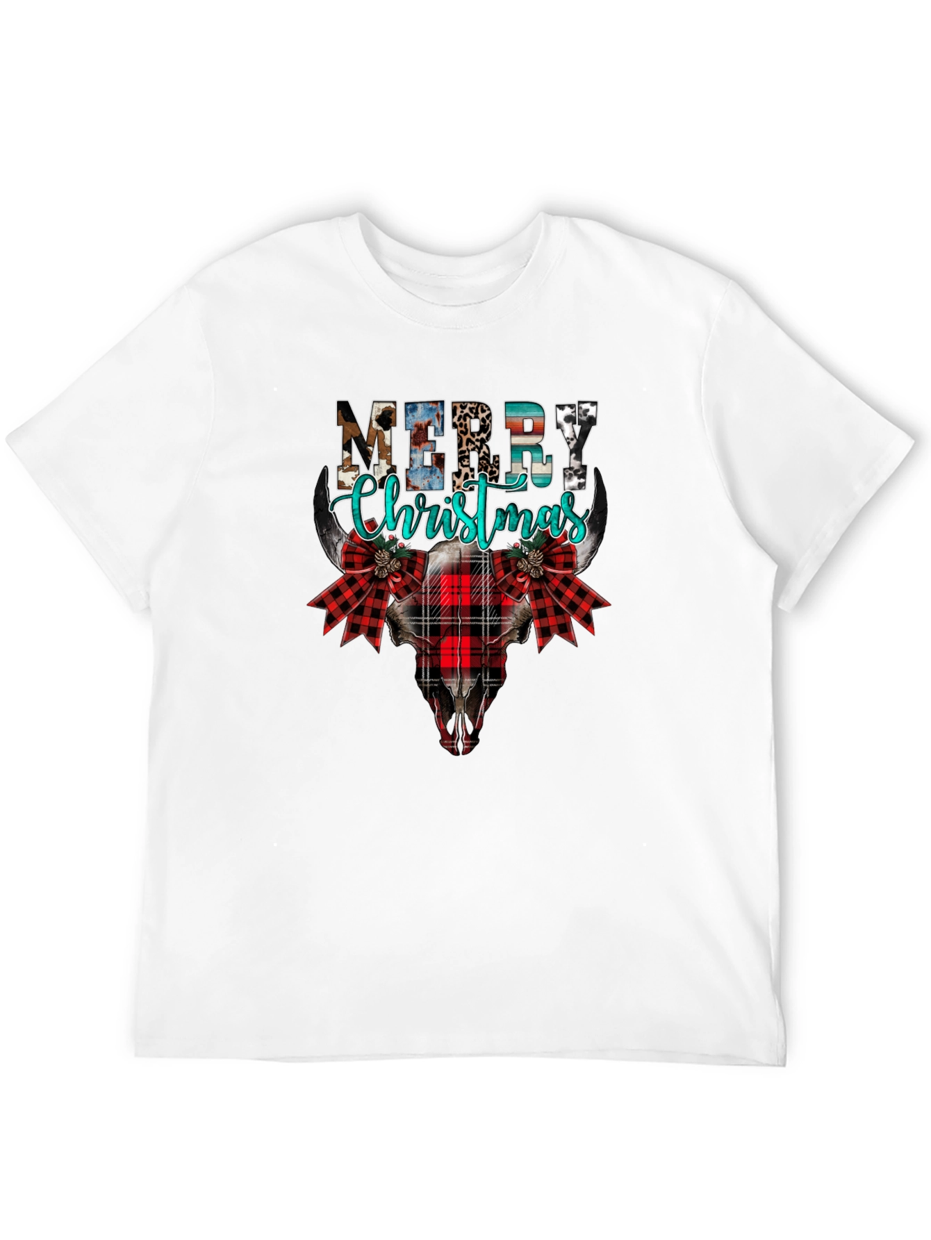 Merry Christmas Western Style Bull Skull Tee