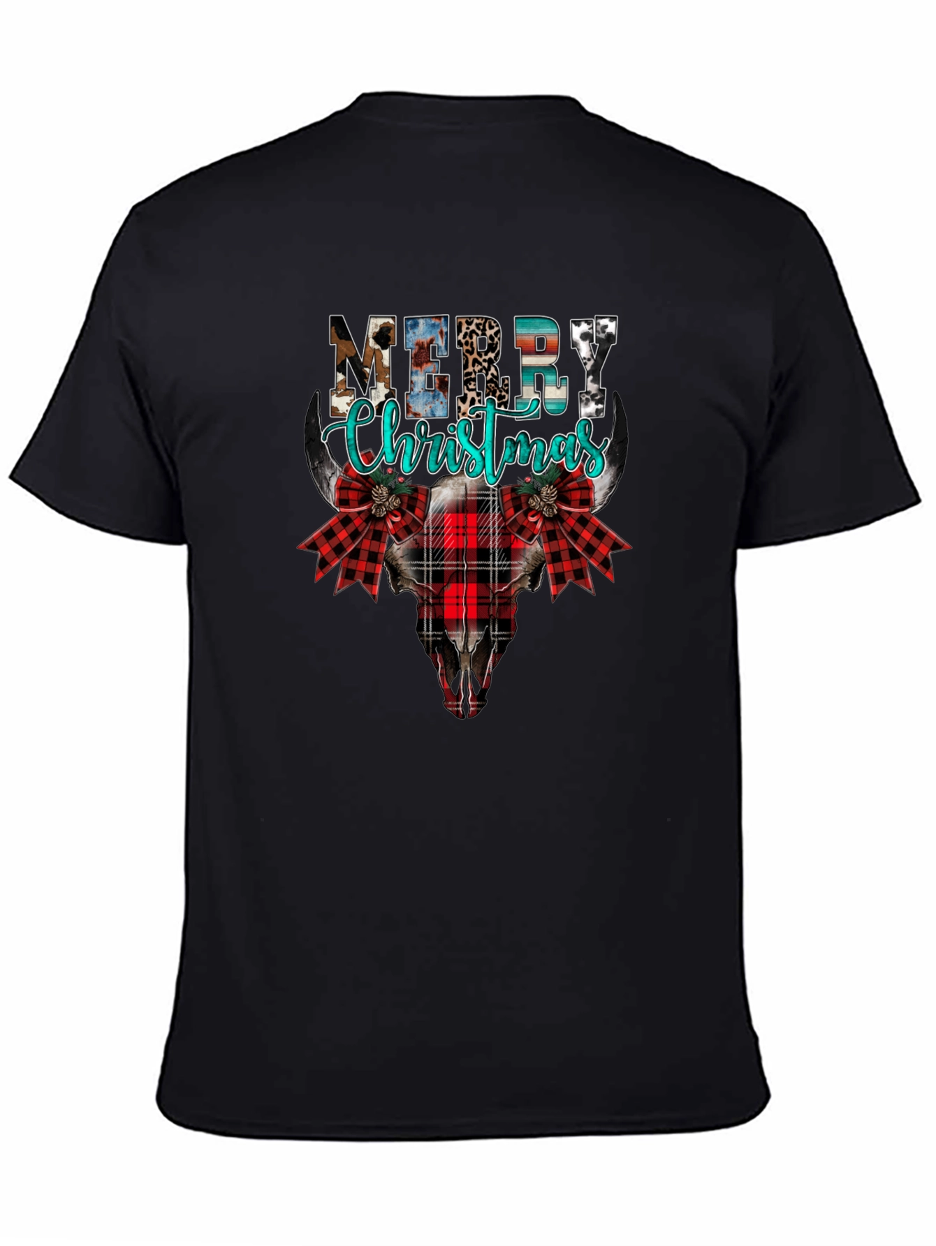 Merry Christmas Western Style Bull Skull Tee