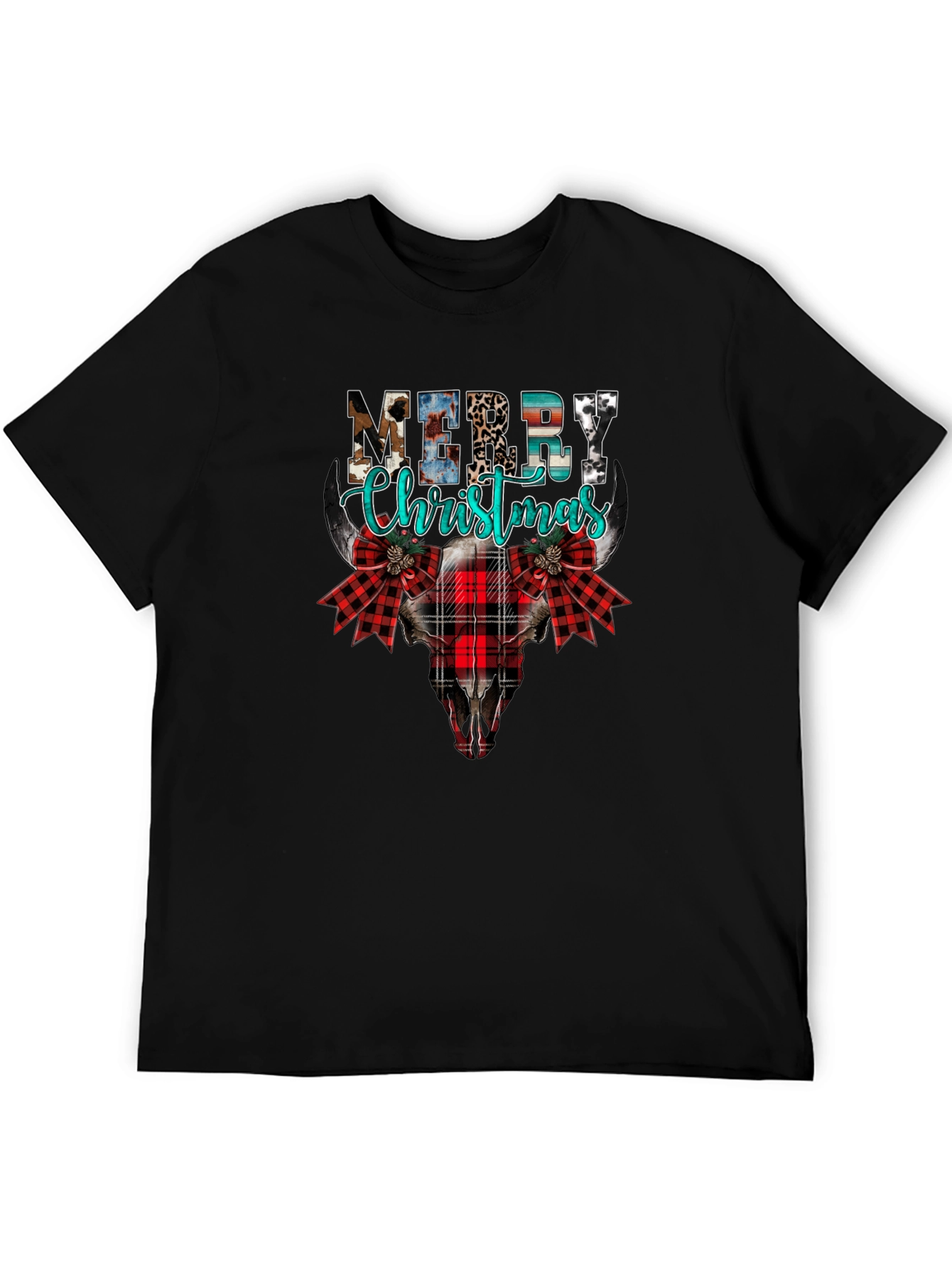 Merry Christmas Western Style Bull Skull Tee