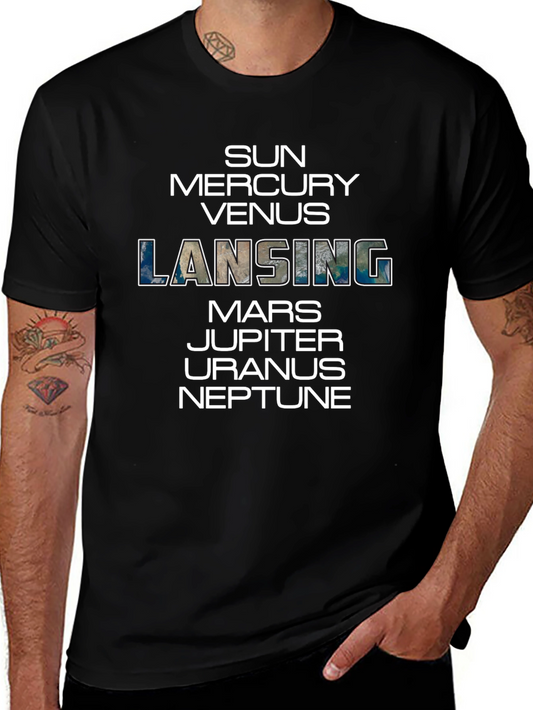 Planets & Lansing Graphic Print Black T-Shirt
