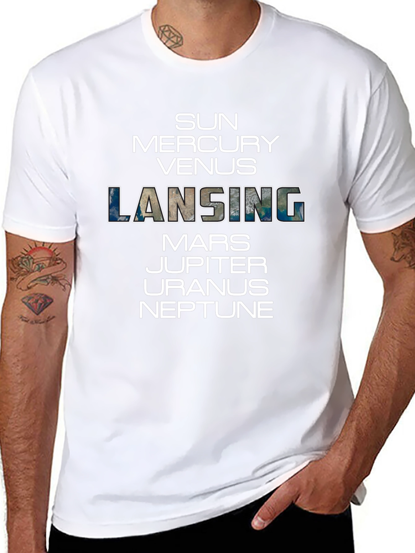 Planets & Lansing Graphic Print Black T-Shirt