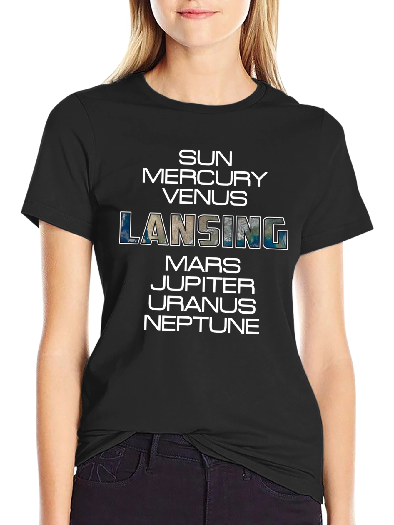 Planets & Lansing Graphic Print Black T-Shirt