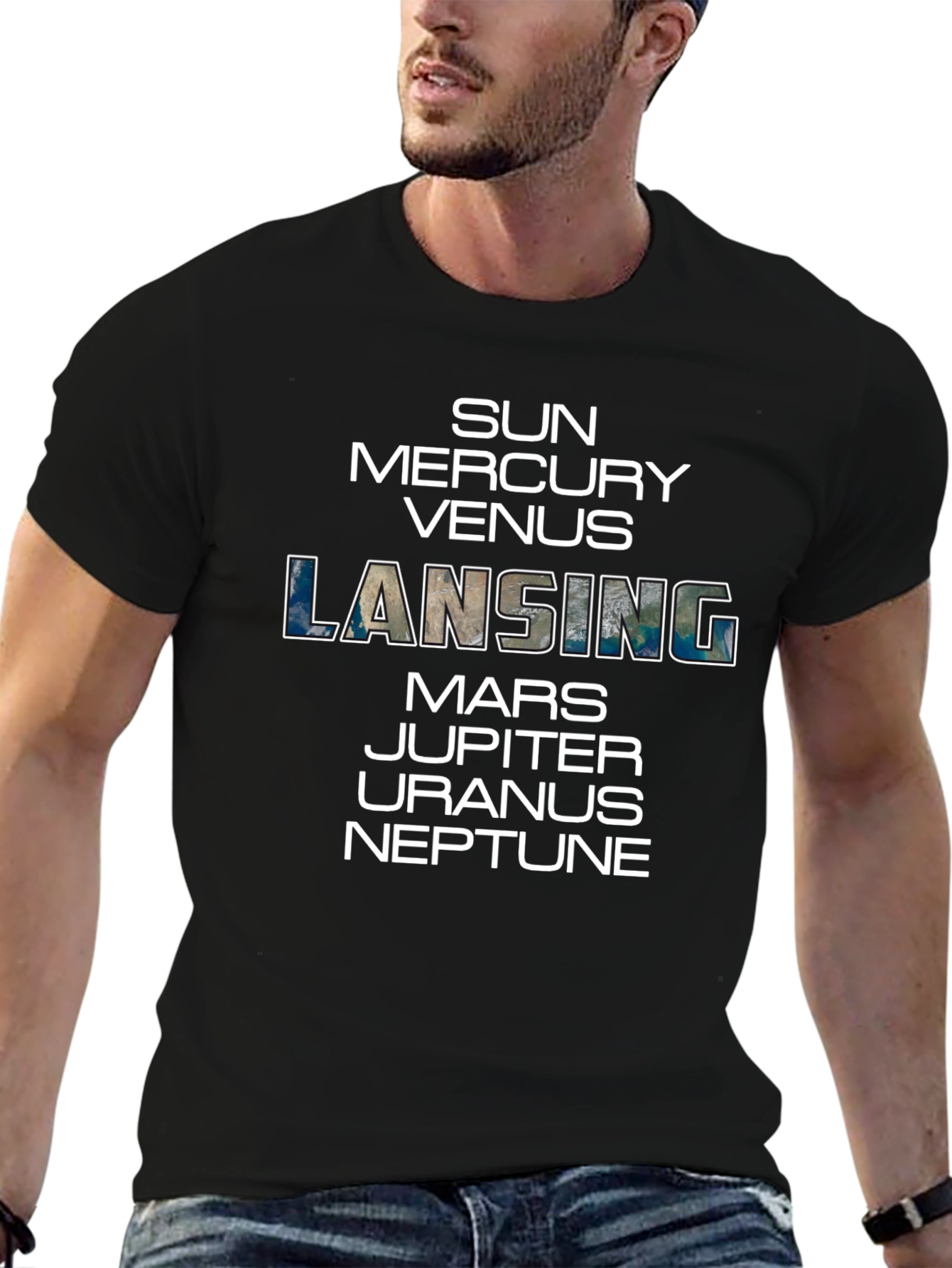 Planets & Lansing Graphic Print Black T-Shirt