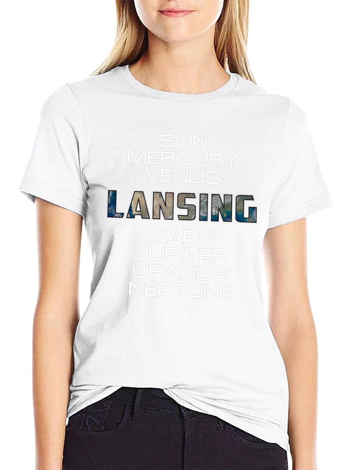 Planets & Lansing Graphic Print Black T-Shirt