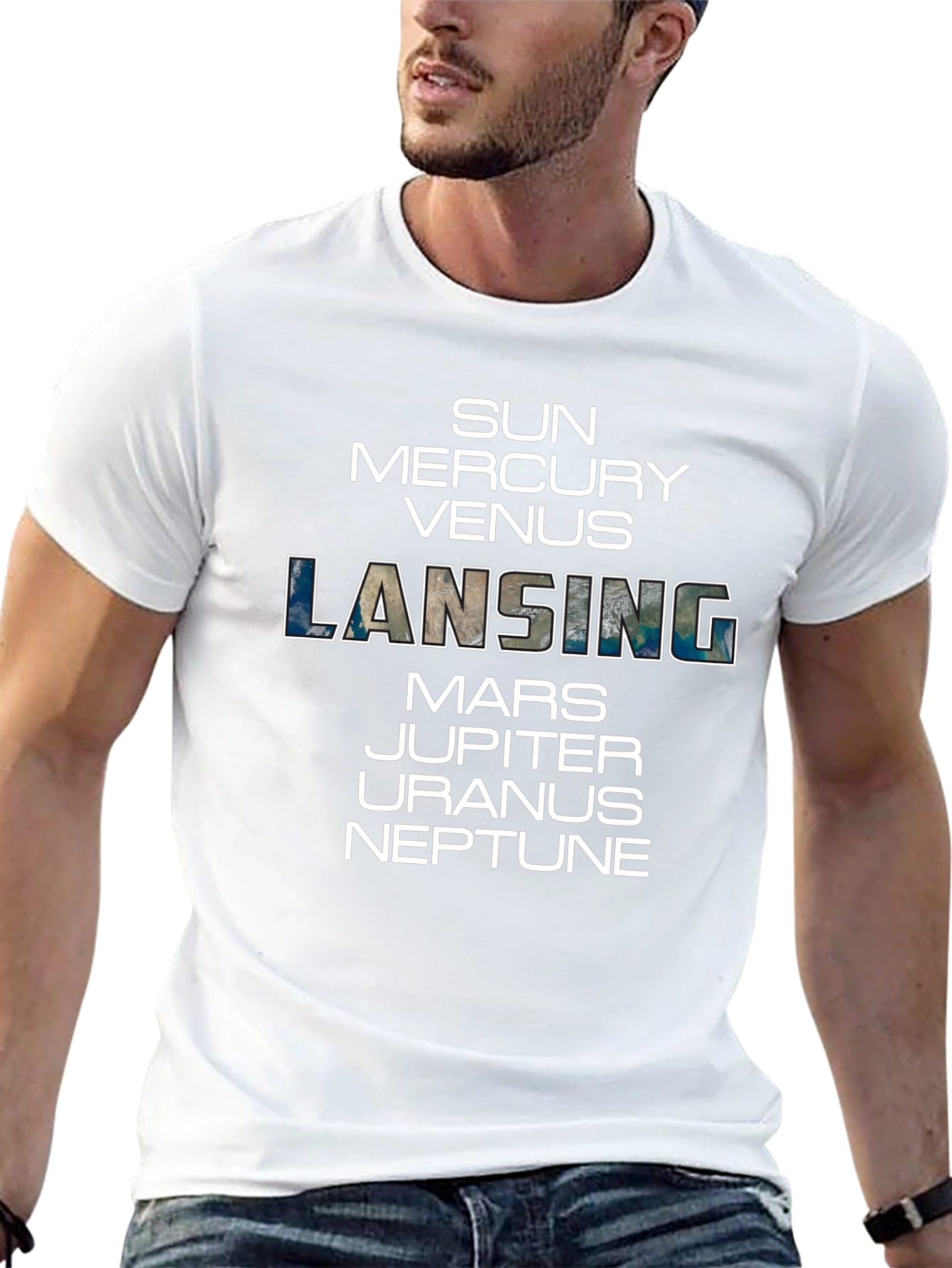 Planets & Lansing Graphic Print Black T-Shirt