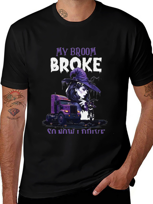 My Broom Broke Trucker Halloween T-Shirt