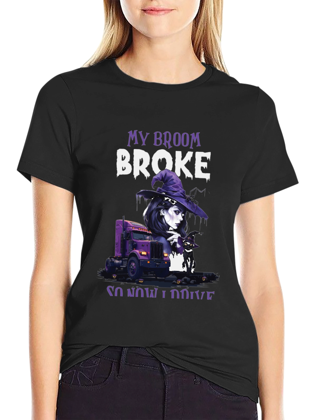 My Broom Broke Trucker Halloween T-Shirt