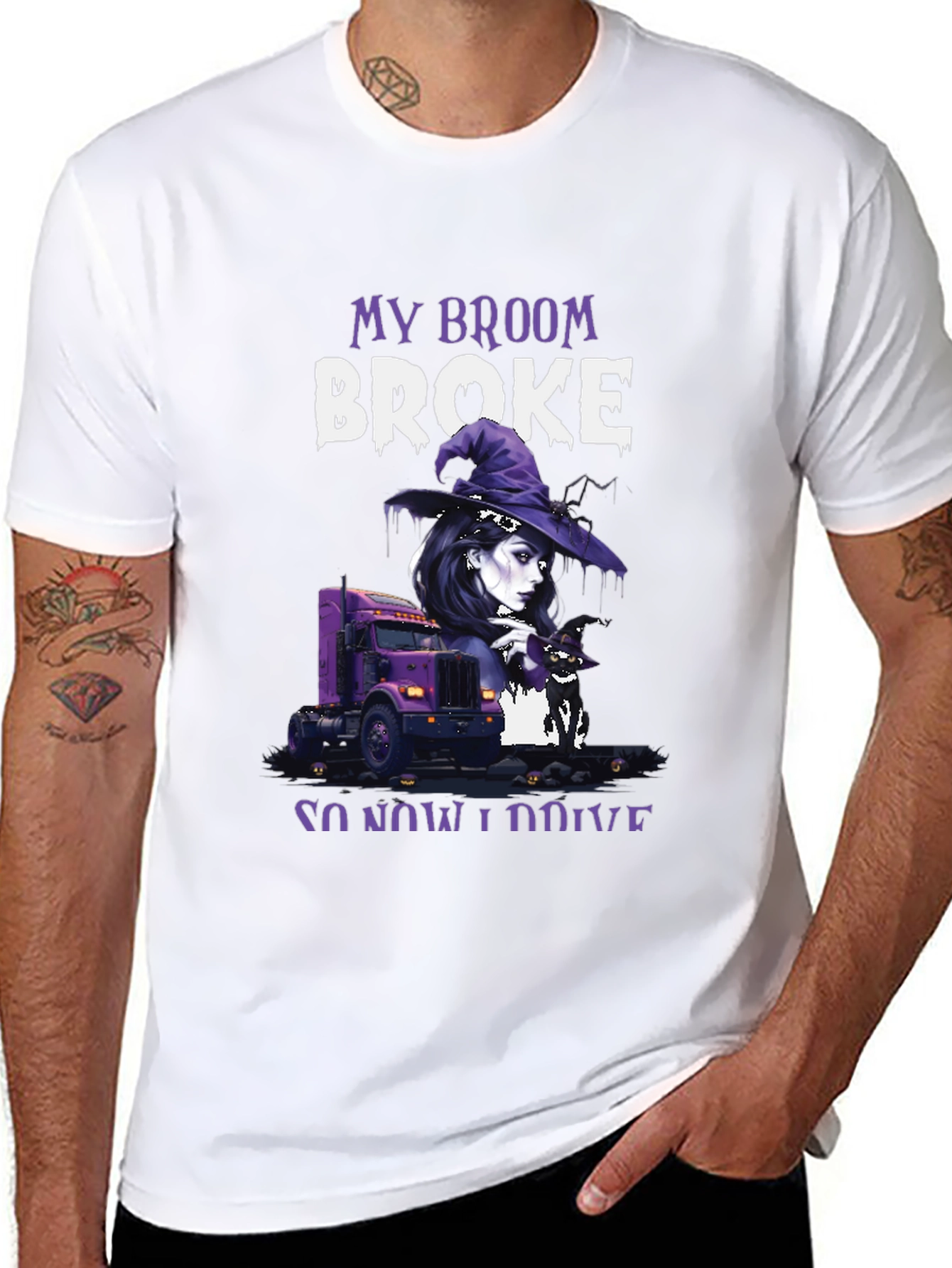 My Broom Broke Trucker Halloween T-Shirt