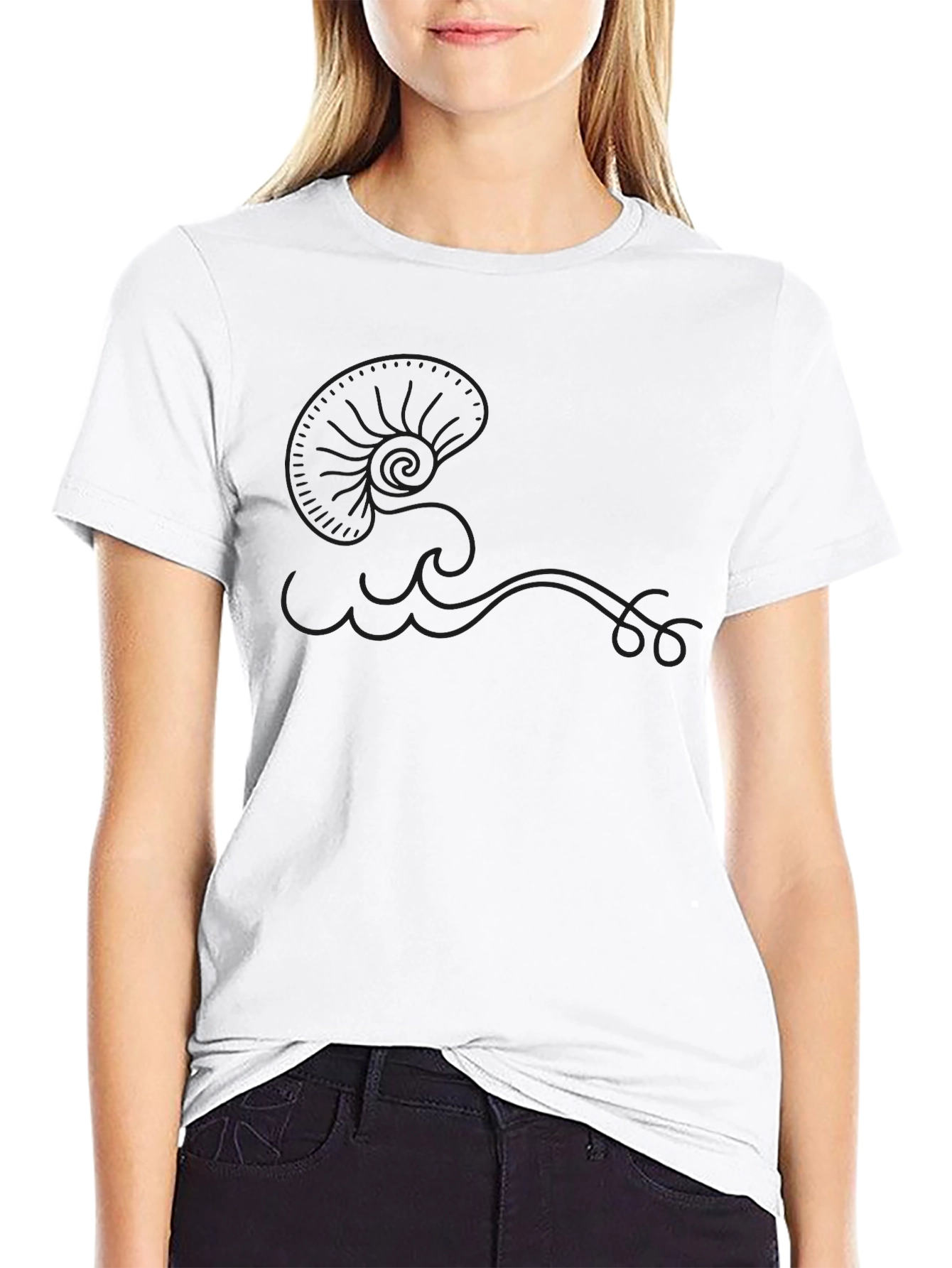 Mens Black Cotton T-Shirt - Wave Design