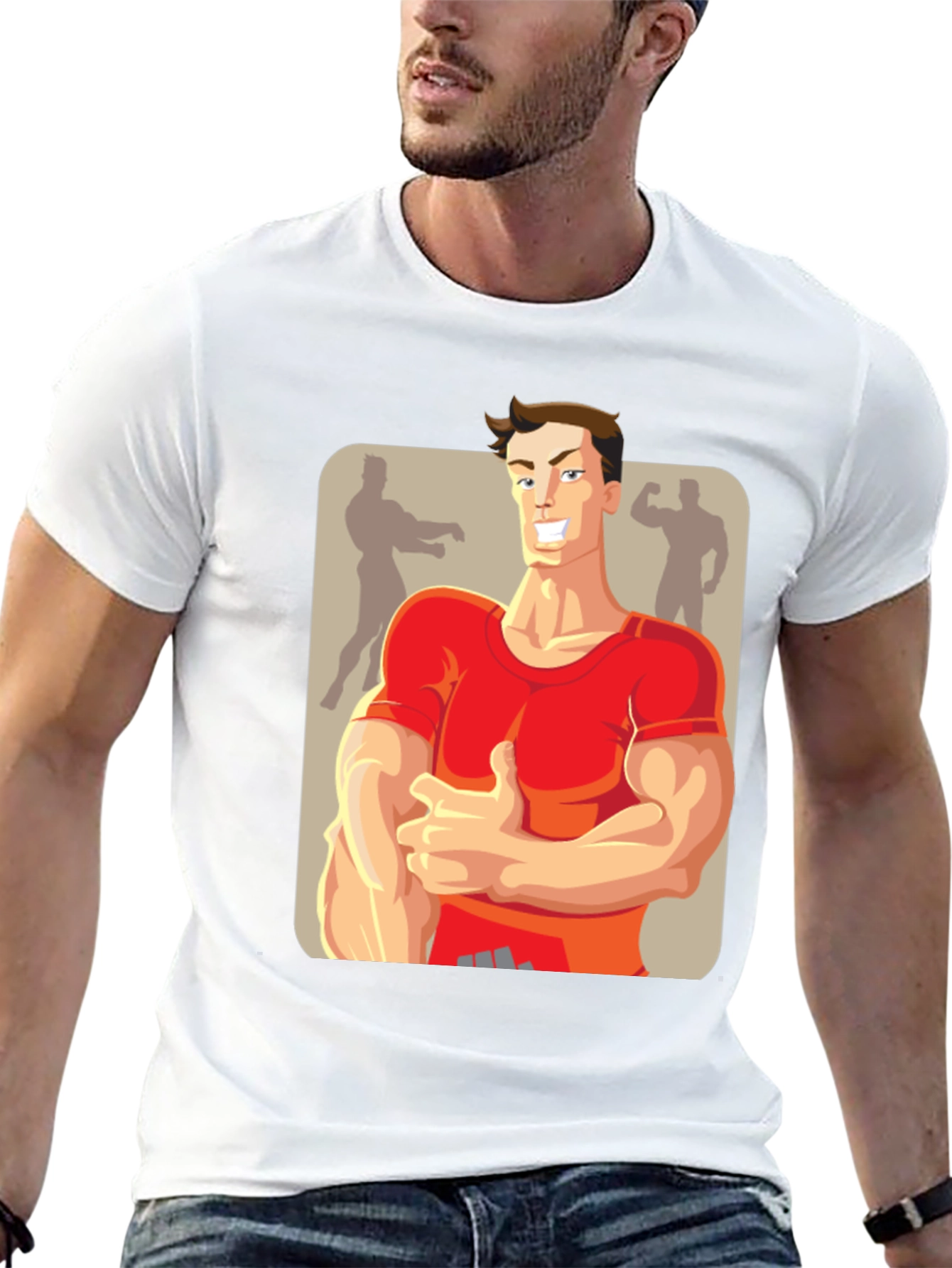 Bodybuilder Cartoon Graphic T-Shirt