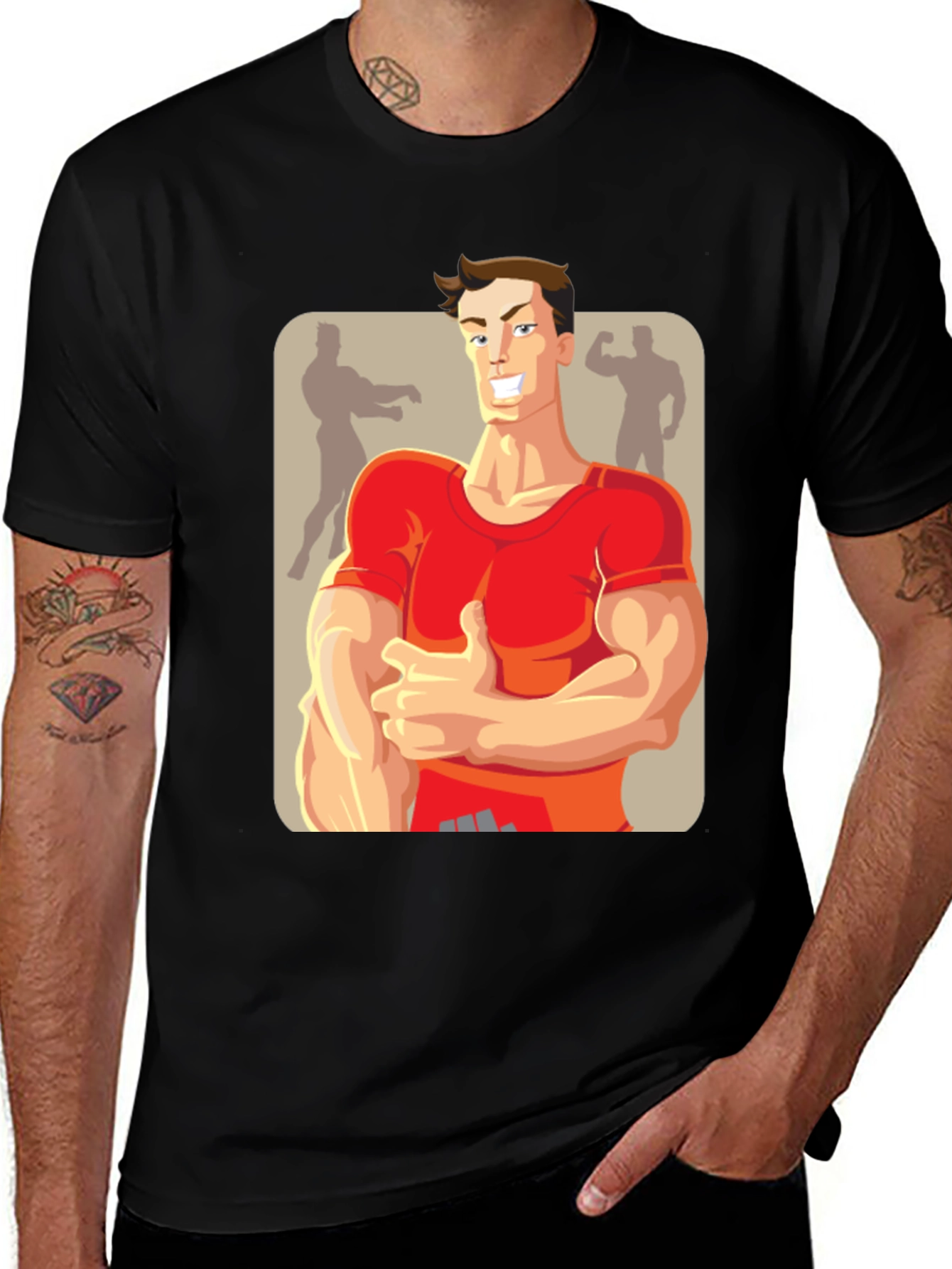 Bodybuilder Cartoon Graphic T-Shirt
