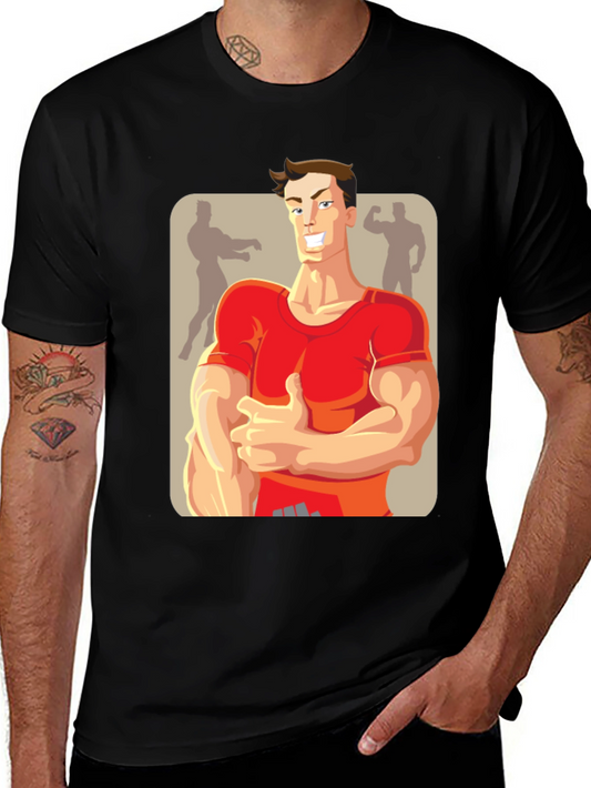 Bodybuilder Cartoon Graphic T-Shirt