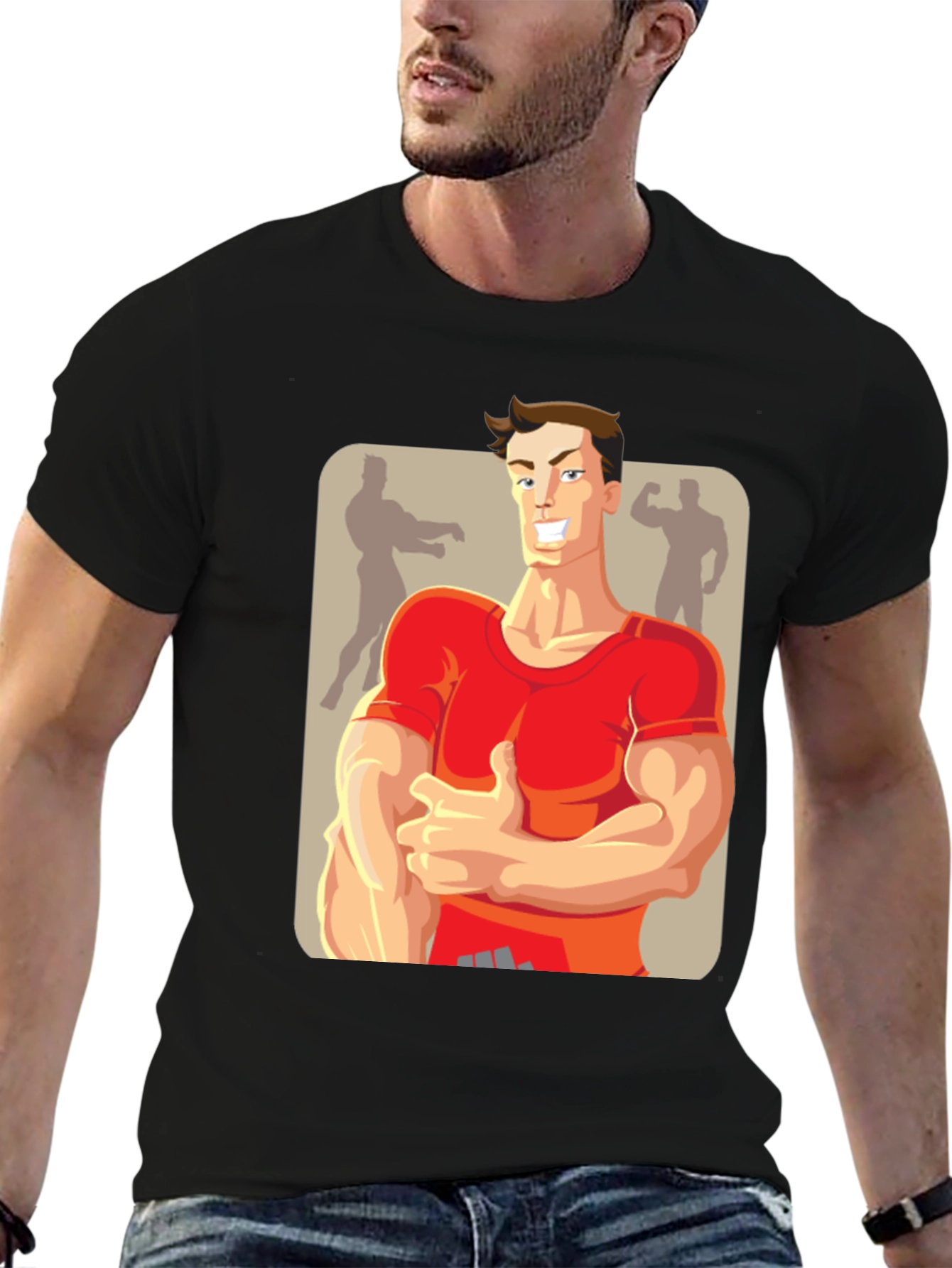 Bodybuilder Cartoon Graphic T-Shirt