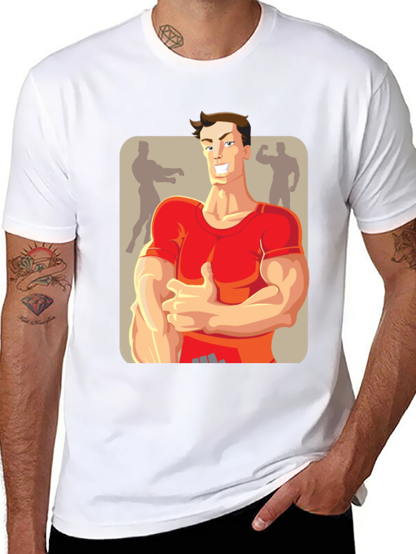 Bodybuilder Cartoon Graphic T-Shirt