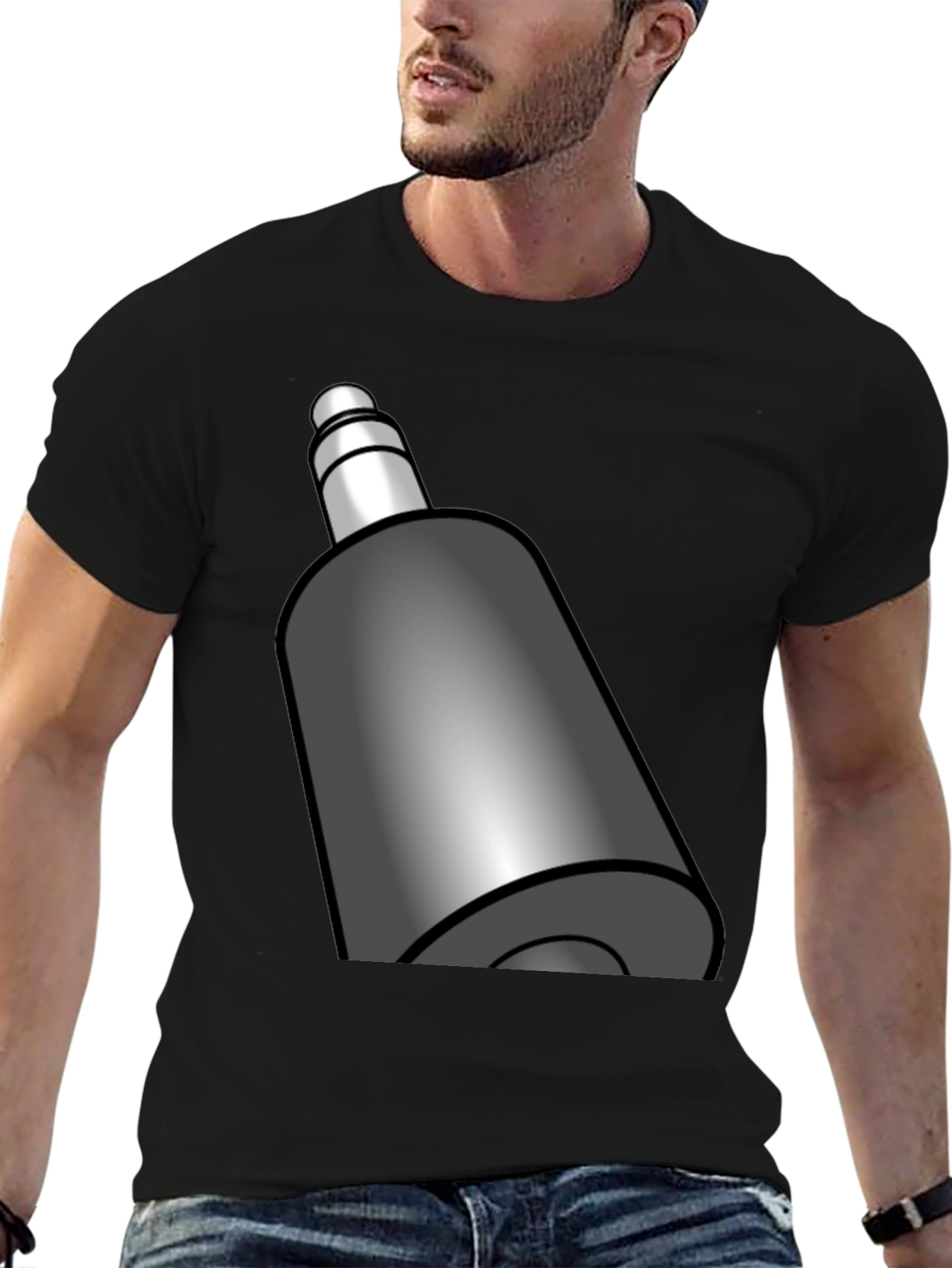 Cool Black T-Shirt with Gray Bottle Graphic